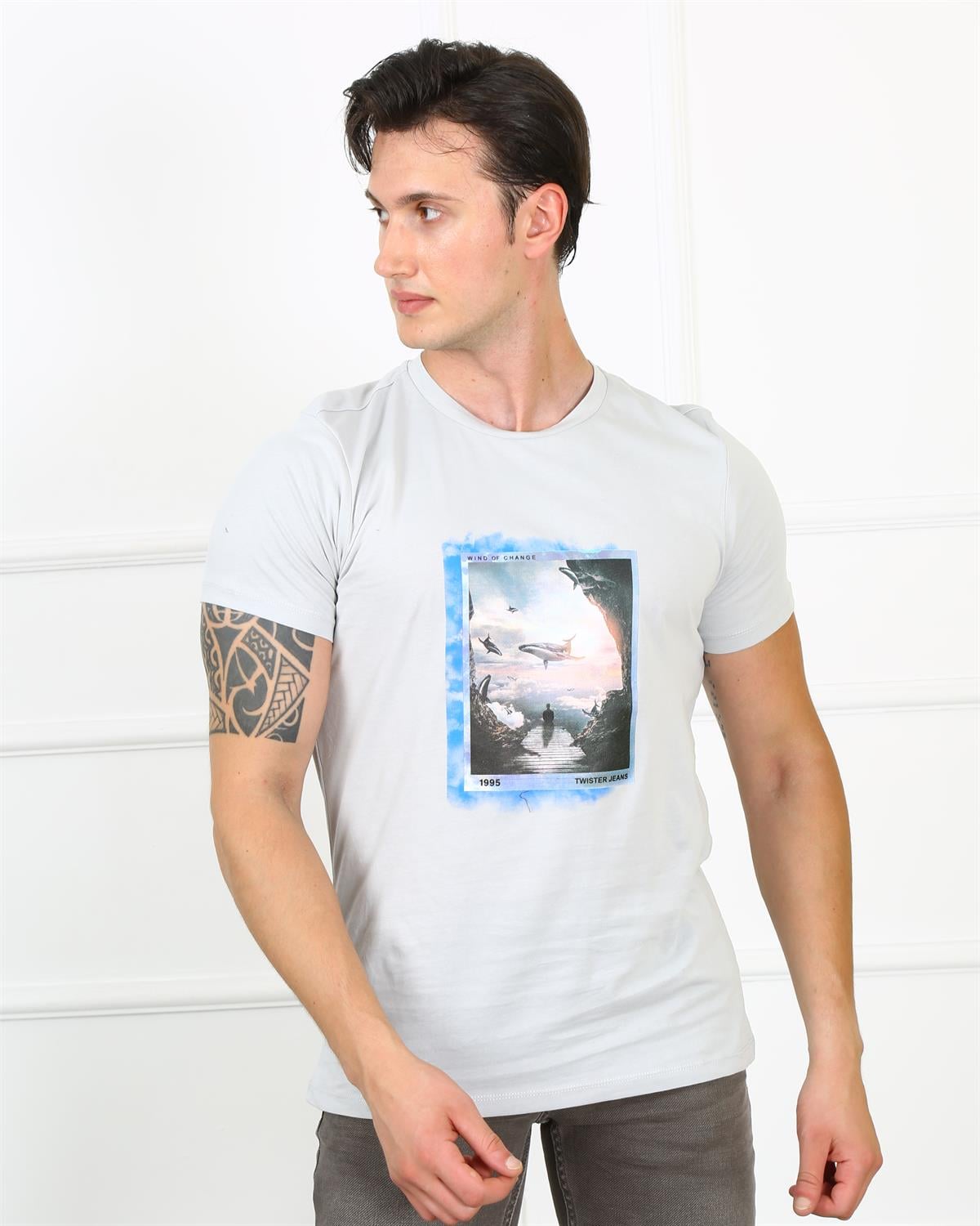 Erkek Slim Fit  Bisiklet Yaka Tshirt Ets 2153 GRIErkek Slim Fit  Bisiklet Yaka Tshirt Ets 2153 GRI