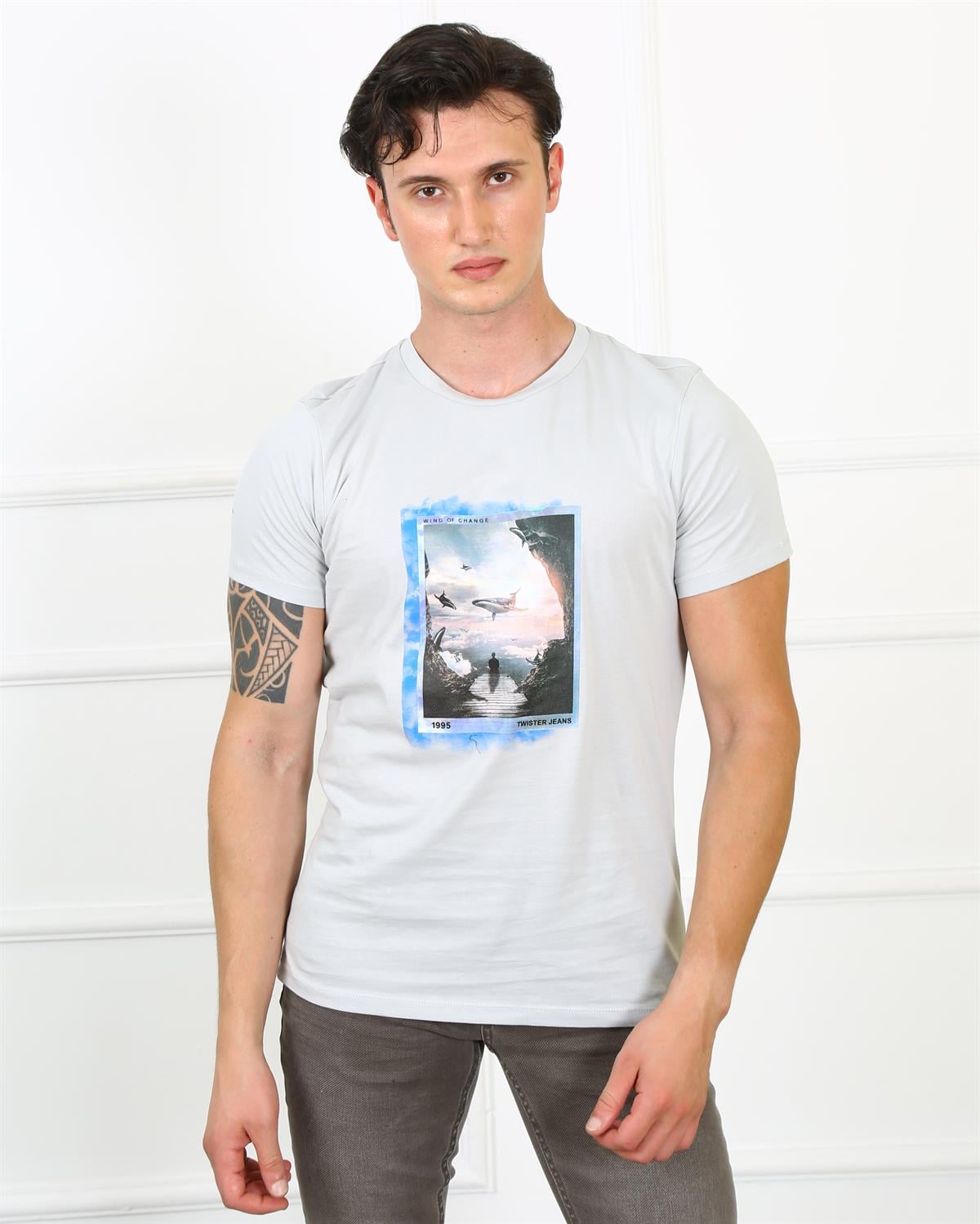 Erkek Slim Fit  Bisiklet Yaka Tshirt Ets 2153 GRIErkek Slim Fit  Bisiklet Yaka Tshirt Ets 2153 GRI