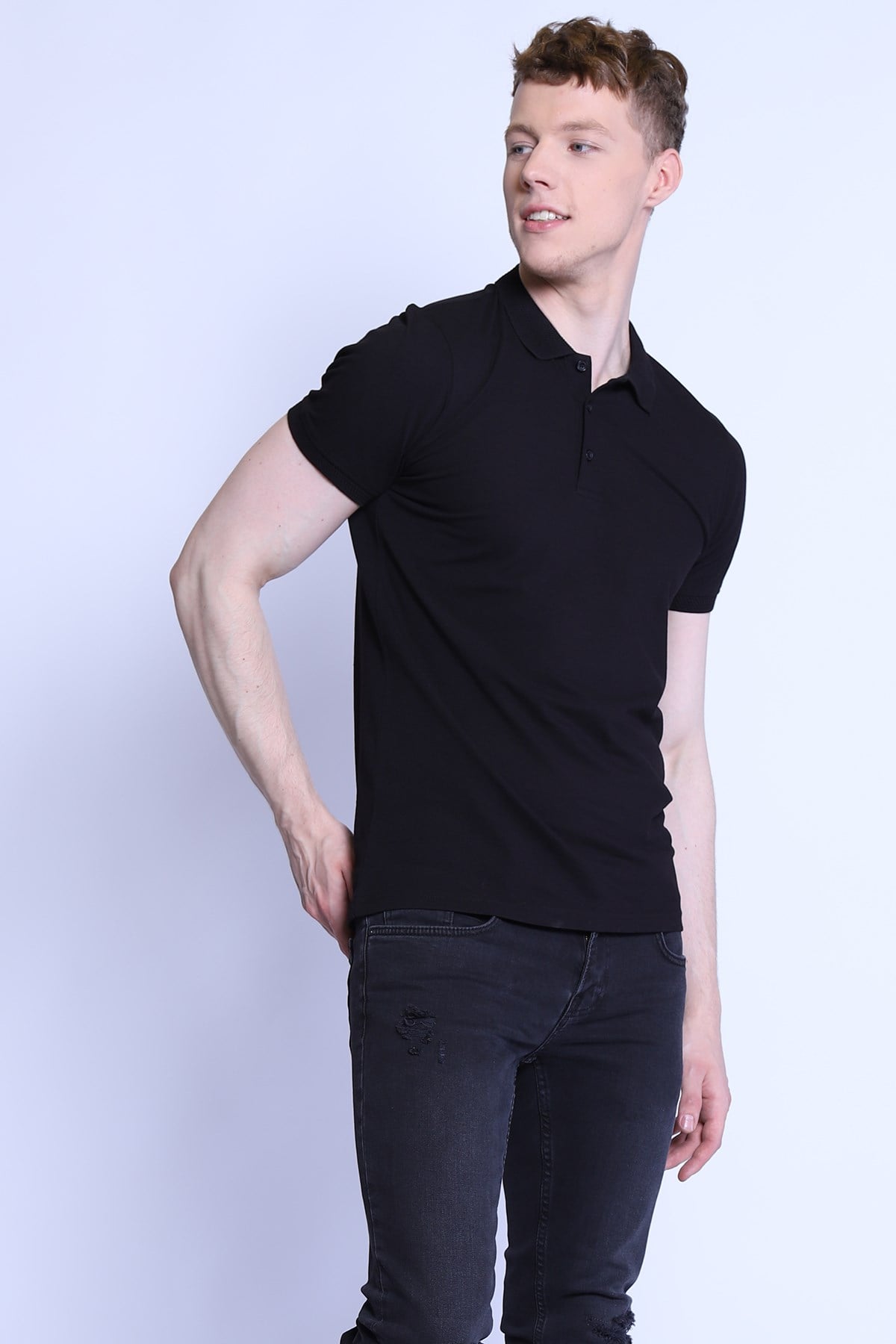Erkek Slim Fit  Polo Yaka Tshirt Ets 1821 SIYAHErkek Slim Fit  Polo Yaka Tshirt Ets 1821 SIYAH