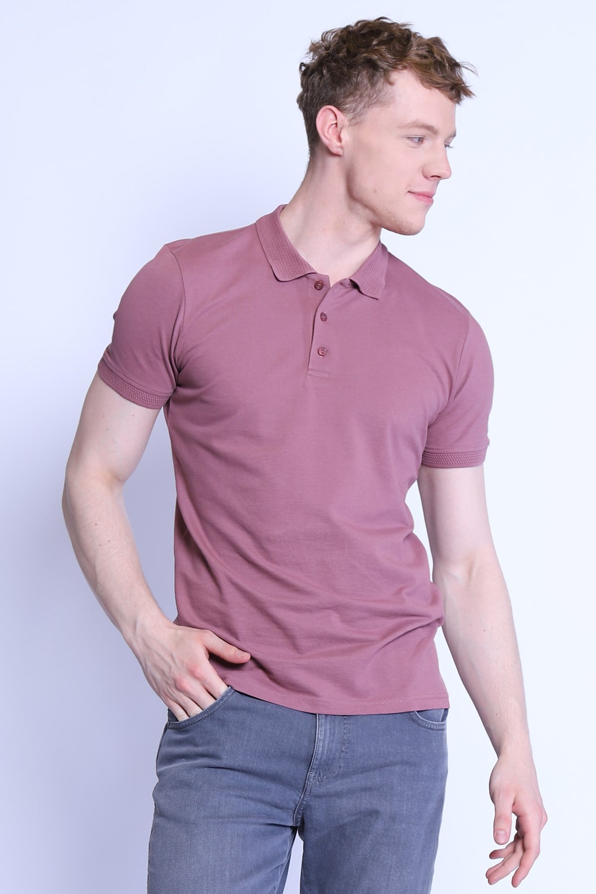 Erkek Slim Fit  Polo Yaka Tshirt Ets 1821 GÜL KURUSUErkek Slim Fit  Polo Yaka Tshirt Ets 1821 GÜL KURUSU