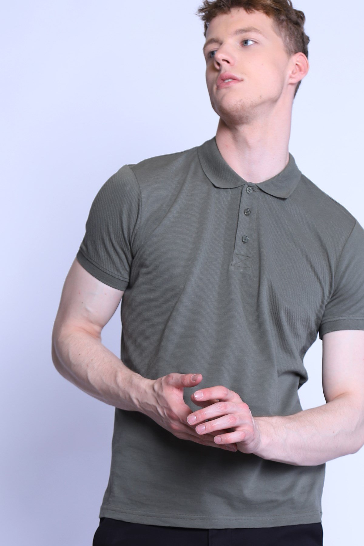 Erkek Slim Fit  Polo Yaka Tshirt Ets 1230 HAKİErkek Slim Fit  Polo Yaka Tshirt Ets 1230 HAKİ