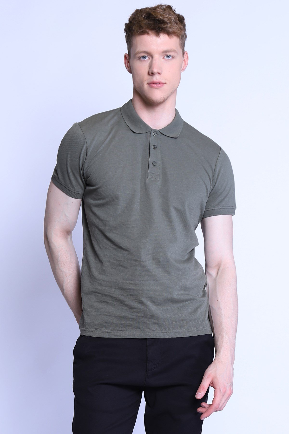 Erkek Slim Fit  Polo Yaka Tshirt Ets 1230 HAKİErkek Slim Fit  Polo Yaka Tshirt Ets 1230 HAKİ