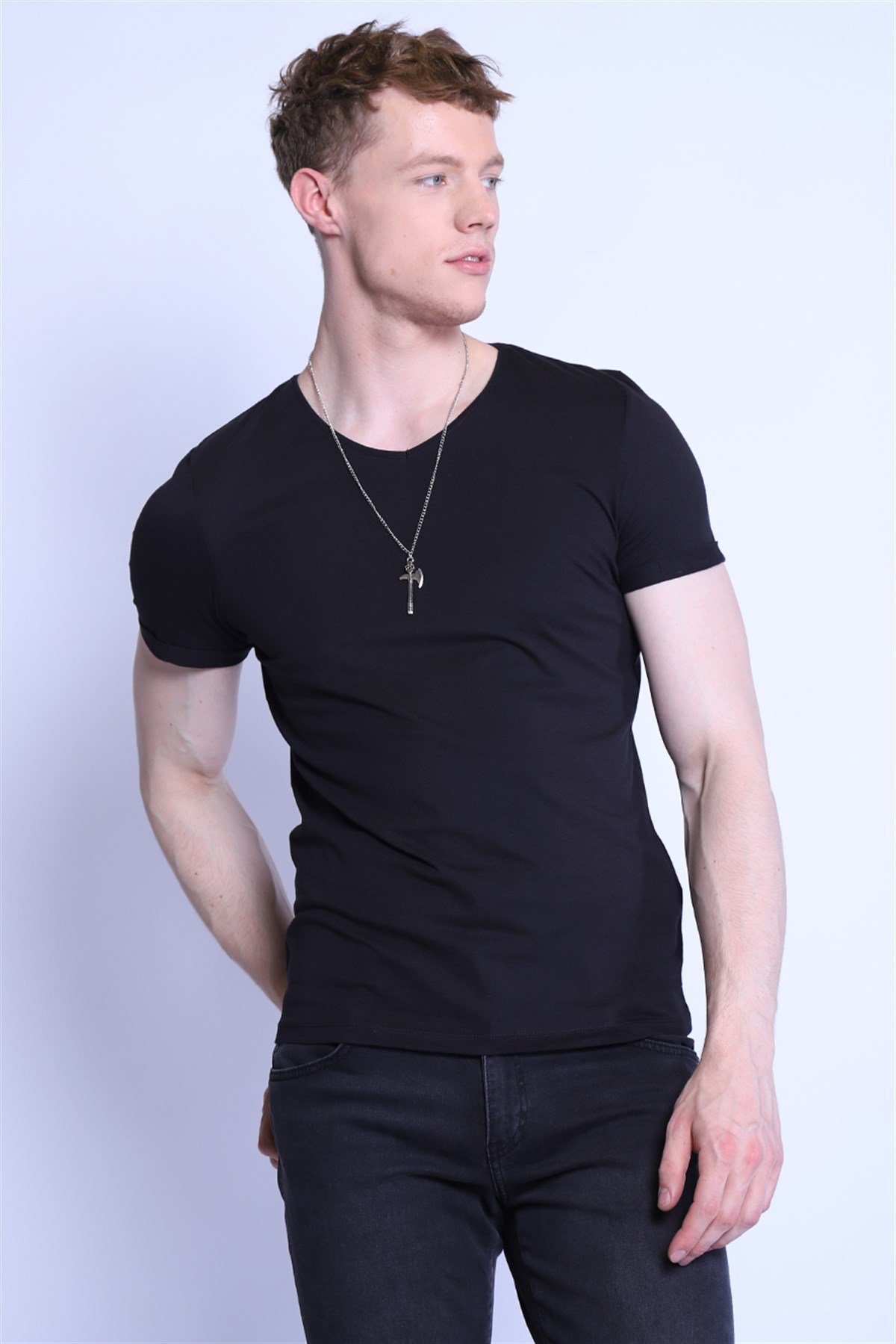 Erkek Slim Fit  V Yaka Tshirt Ets 1827 SIYAHErkek Slim Fit  V Yaka Tshirt Ets 1827 SIYAH