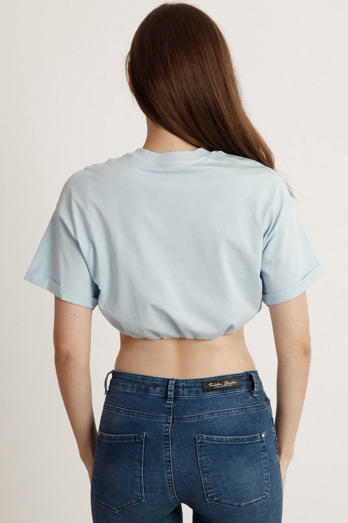 Kadın Crop  Bisiklet Yaka Tshirt Bts 1004 MAVIKadın Crop  Bisiklet Yaka Tshirt Bts 1004 MAVI