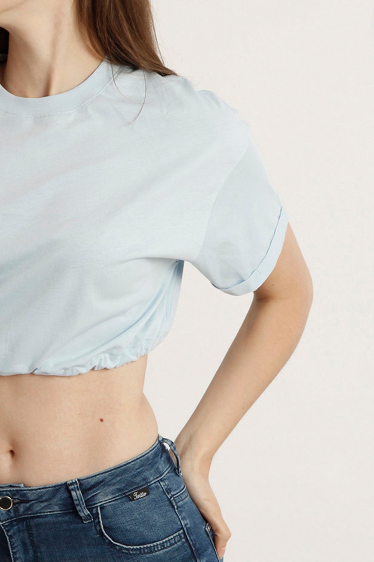 Kadın Crop  Bisiklet Yaka Tshirt Bts 1004 MAVIKadın Crop  Bisiklet Yaka Tshirt Bts 1004 MAVI