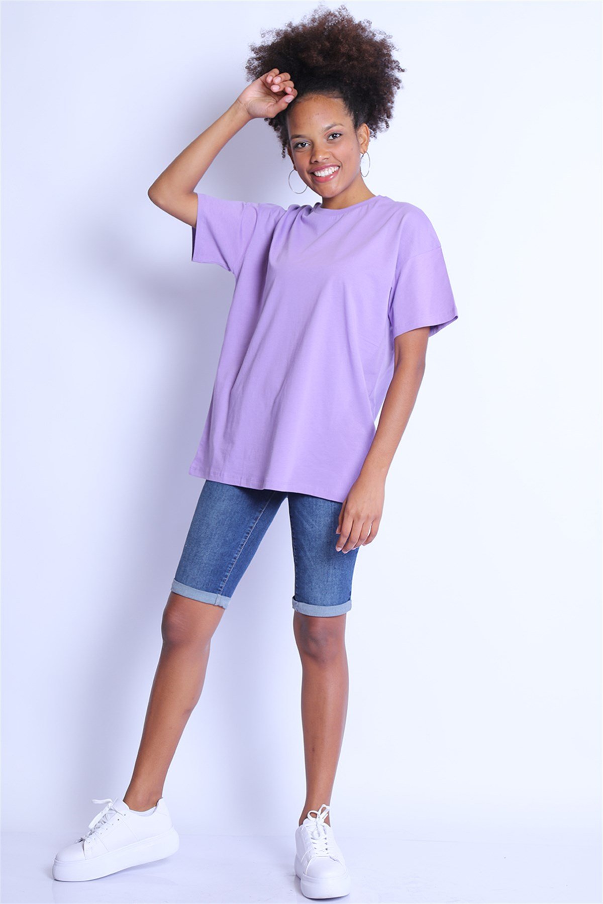 Kadın Oversize  Bisiklet Yaka Tshirt Bts 1008 LİLAKadın Oversize  Bisiklet Yaka Tshirt Bts 1008 LİLA