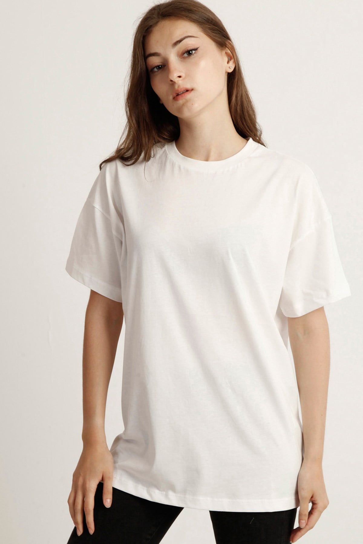 Kadın Oversize  Bisiklet Yaka Tshirt Bts 1008 EKRUKadın Oversize  Bisiklet Yaka Tshirt Bts 1008 EKRU