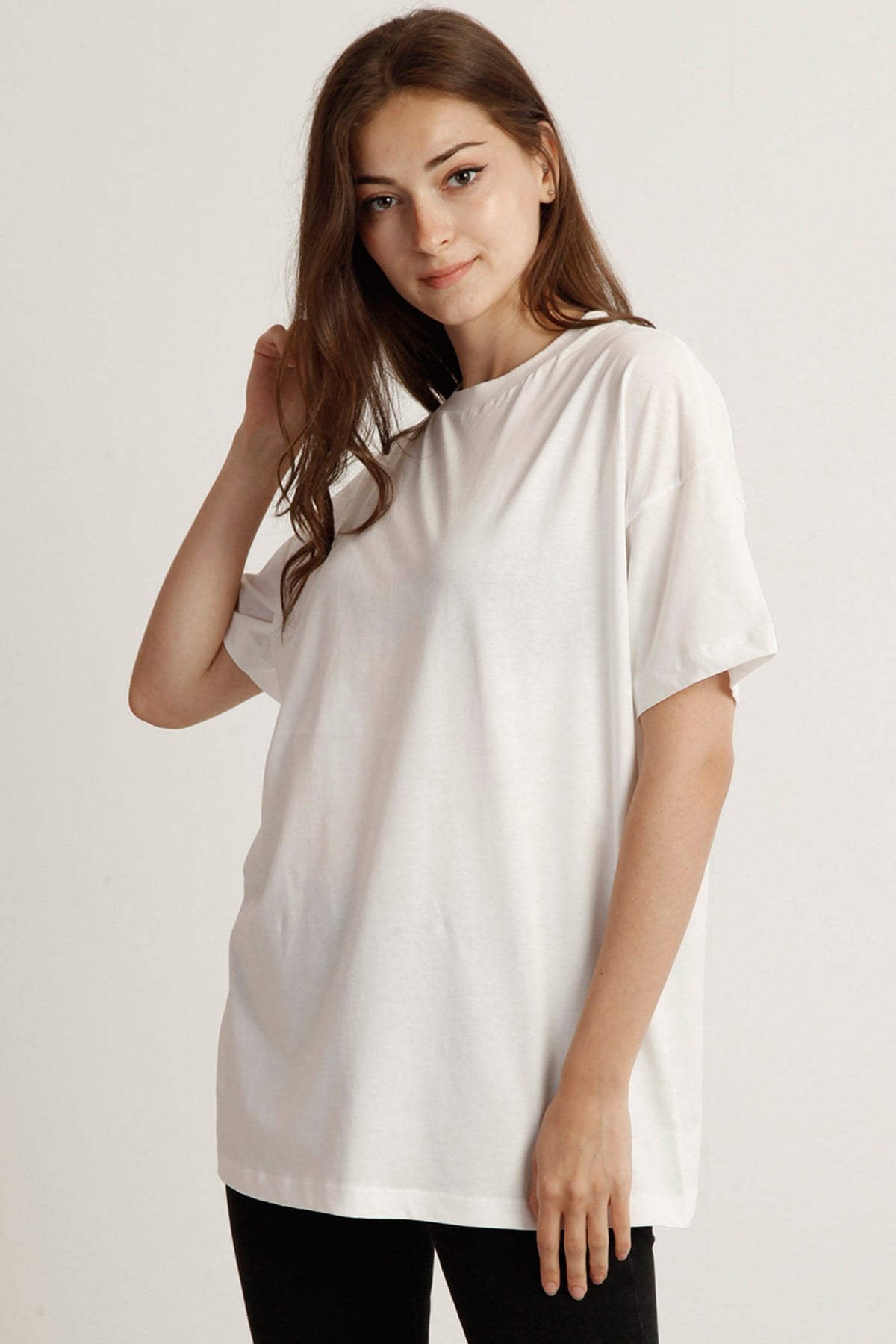 Kadın Oversize  Bisiklet Yaka Tshirt Bts 1008 EKRUKadın Oversize  Bisiklet Yaka Tshirt Bts 1008 EKRU