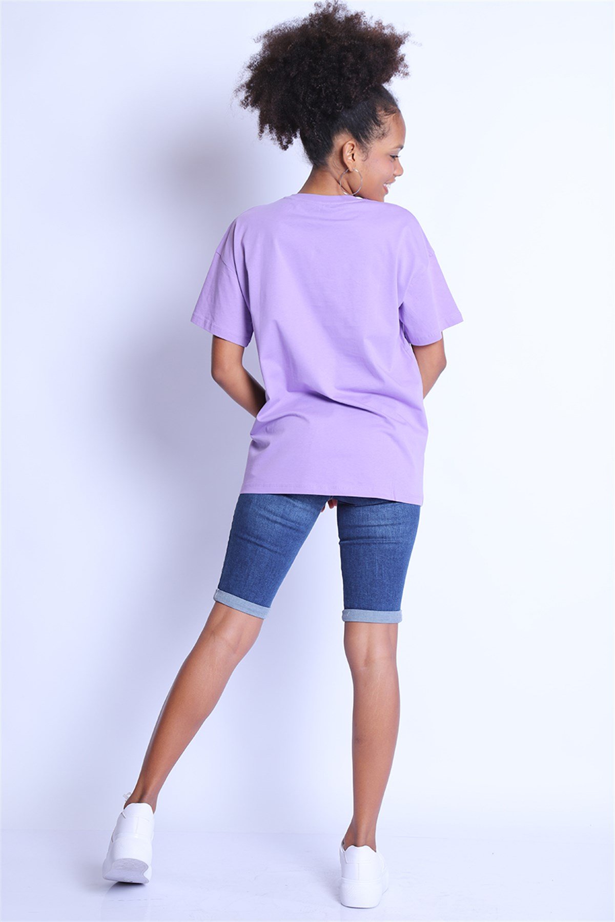Kadın Oversize  Bisiklet Yaka Tshirt Bts 1008 LİLAKadın Oversize  Bisiklet Yaka Tshirt Bts 1008 LİLA