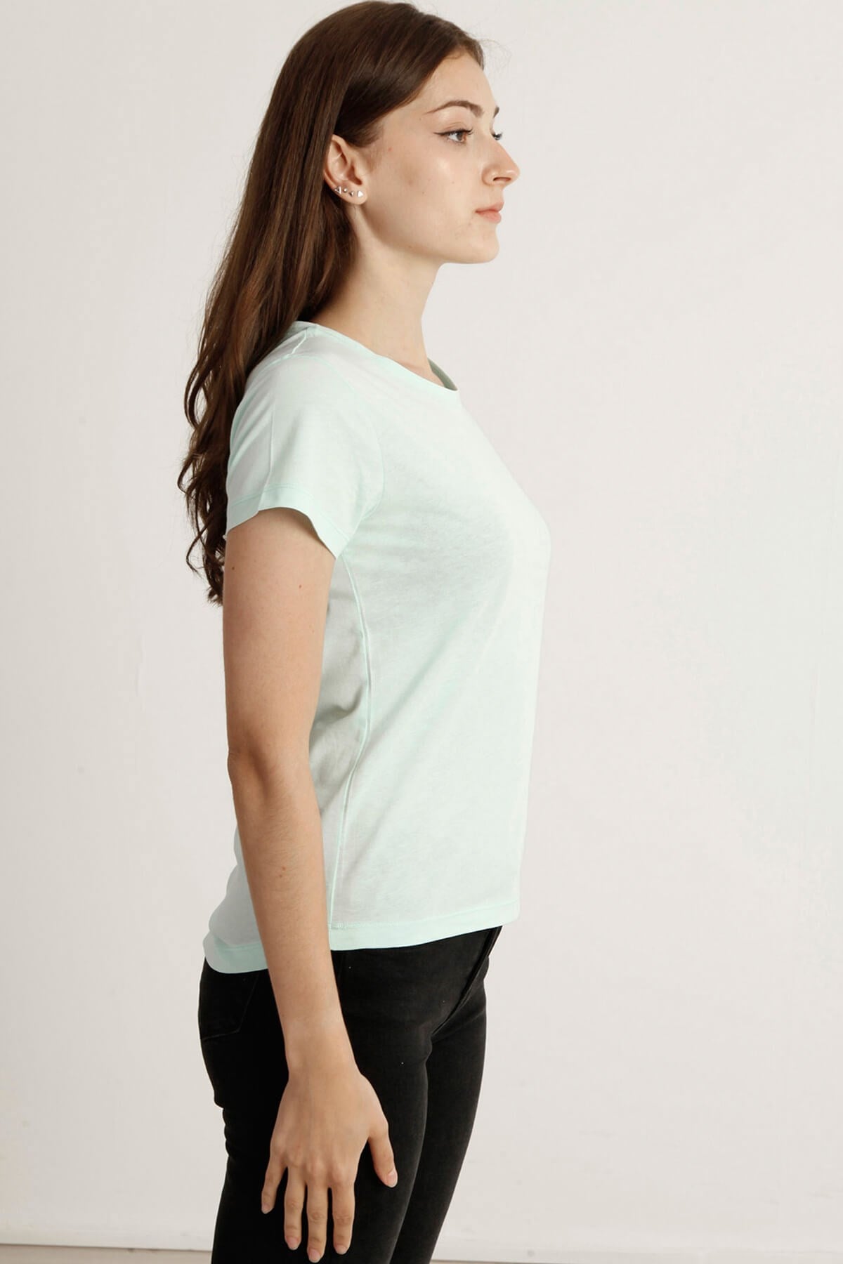 Kadın Slim Crop  Bisiklet Yaka Tshirt Bts 1005 MINTKadın Slim Crop  Bisiklet Yaka Tshirt Bts 1005 MINT