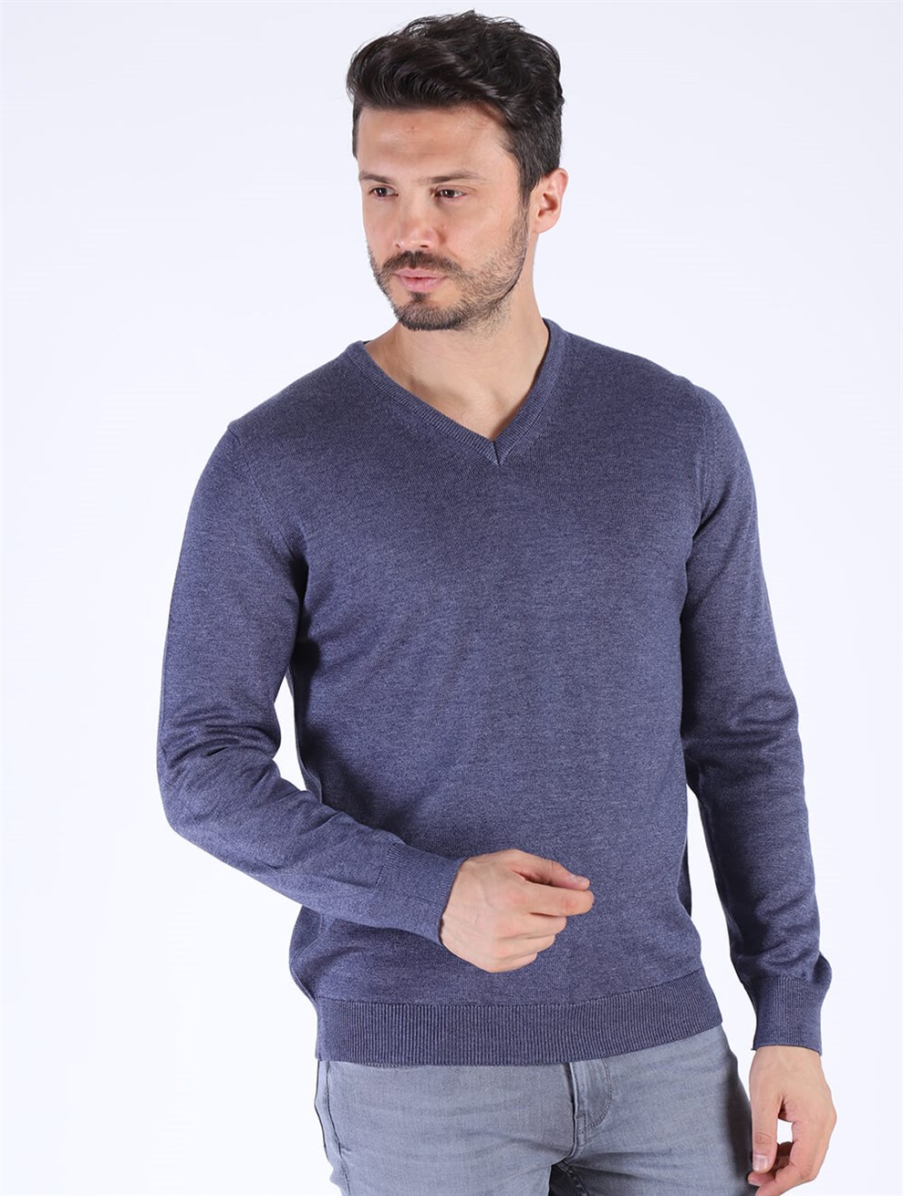 Twister Jeans ET 3622 V Yaka İndigo Melanj TrikoTwister Jeans ET 3622 V Yaka İndigo Melanj Triko