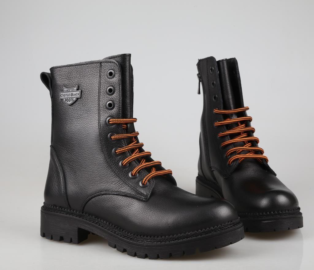 CASTLE BLACK 90006 Hakiki Deri Siyah Kadın Bot