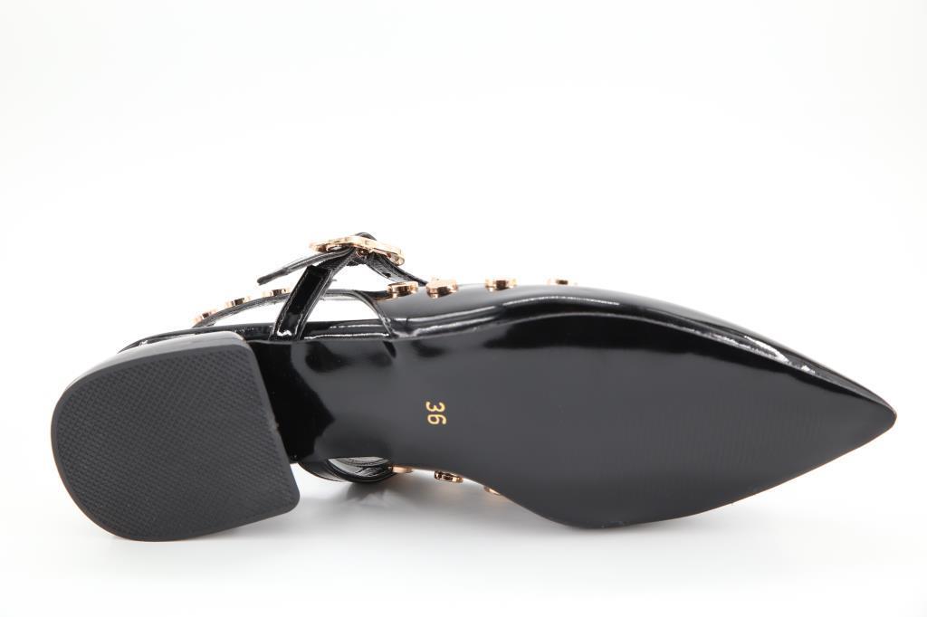 Feles 129-1200 Siyah Rugan Kadın Topuklu Ayakkabı