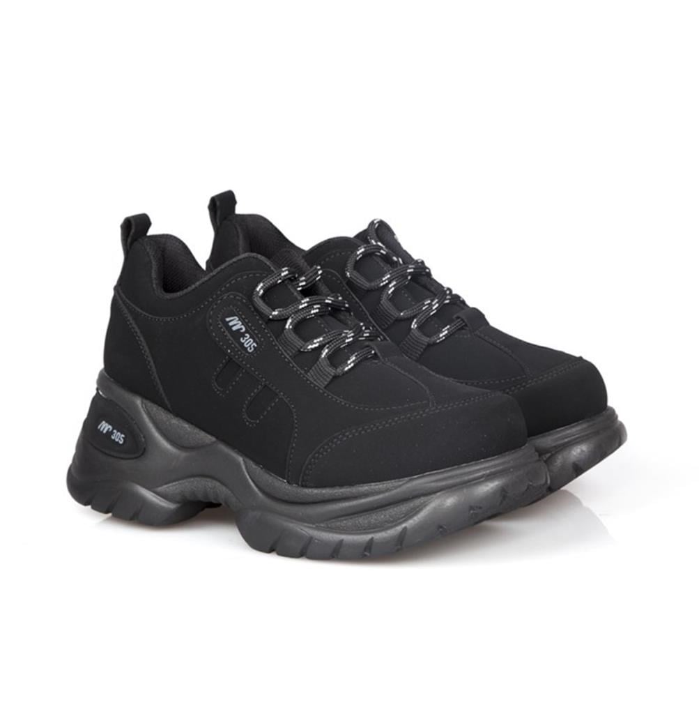 MP 232-305 Dolgu Topuk Siyah Nubuk Kadın Sneakers