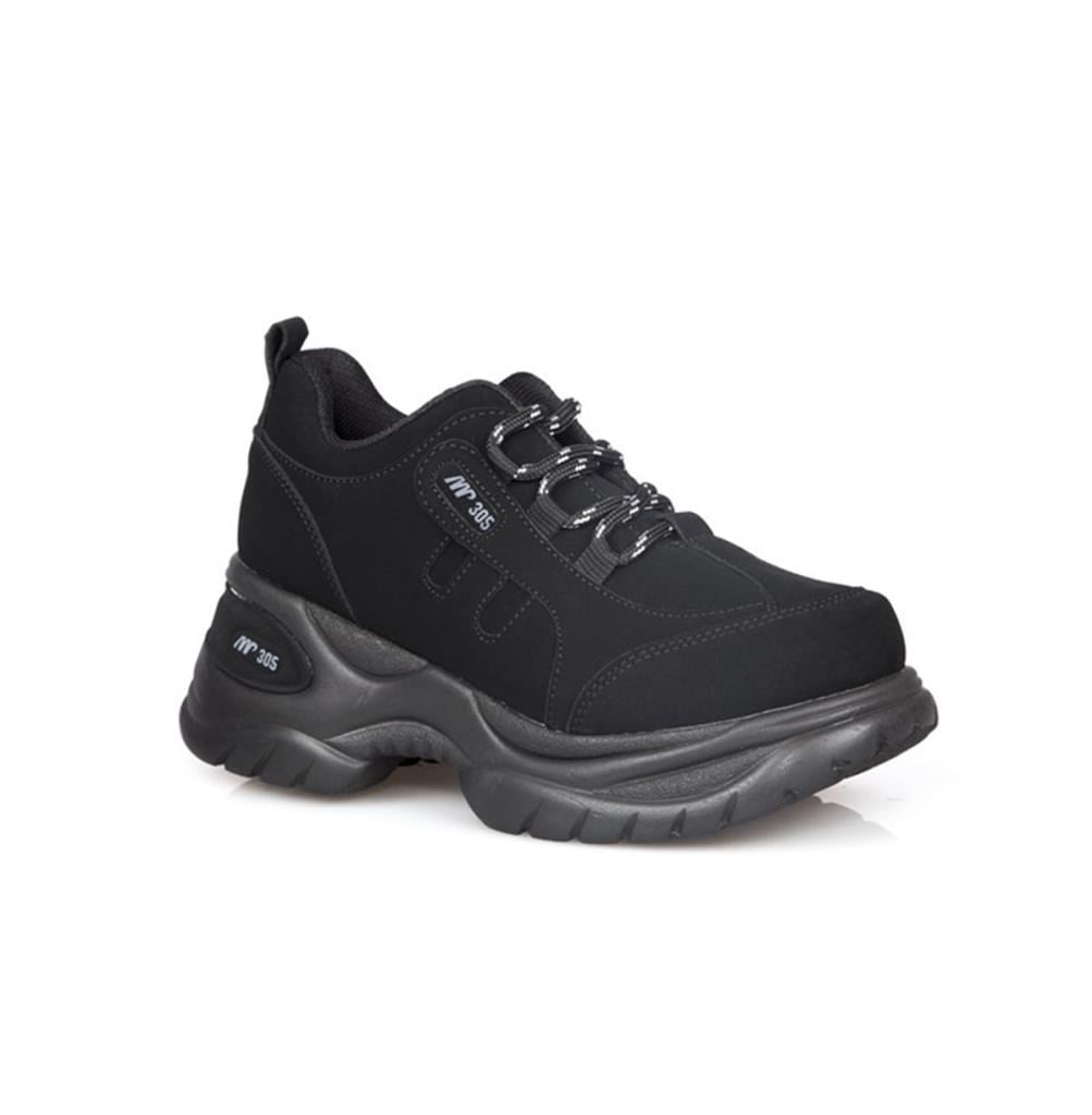 MP 232-305 Dolgu Topuk Siyah Nubuk Kadın Sneakers