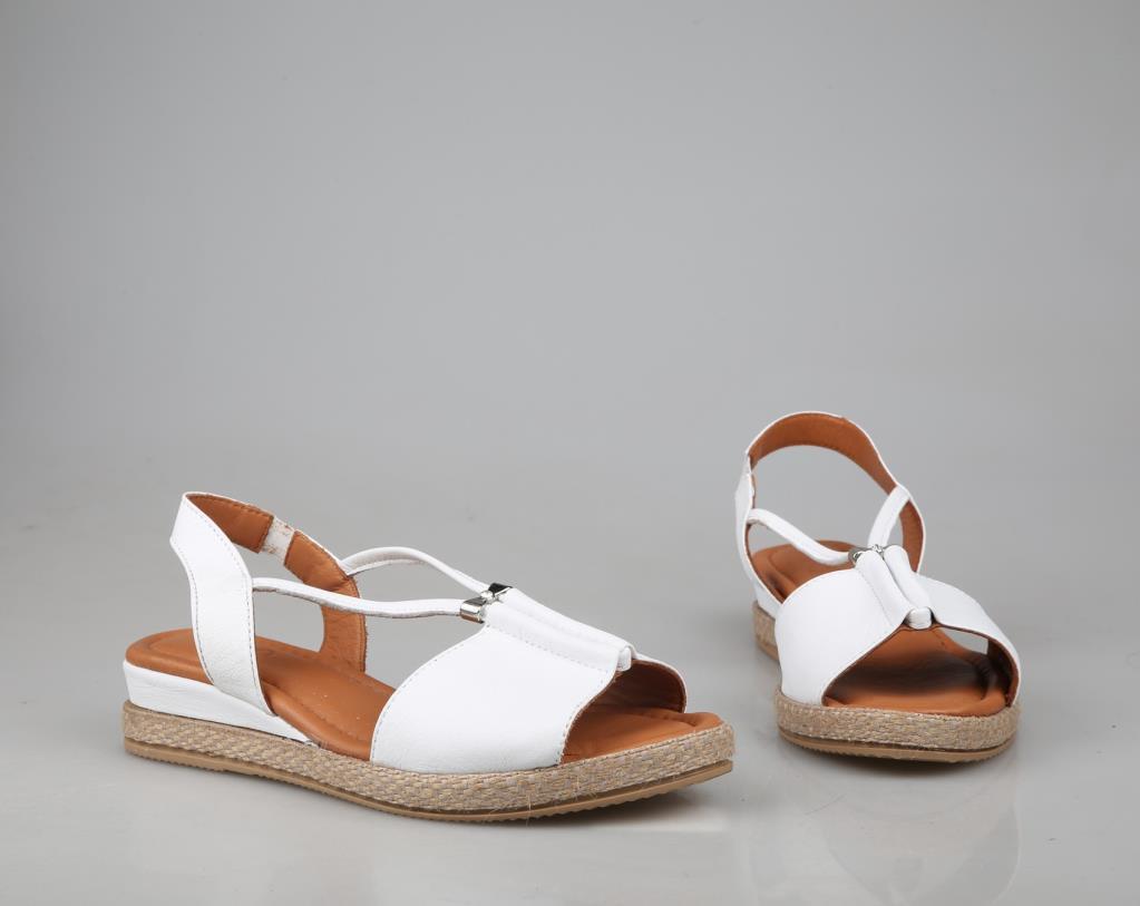 Zeyn 1276 hakiki deri Beyaz Kadın Sandalet