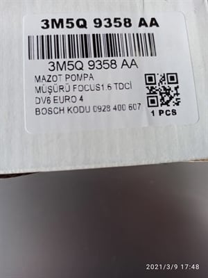 FOCUS-CMAX 1.6 DİZEL EURO 4 MAZOT POMPA MÜŞÜRÜ3M5Q 9358 AA