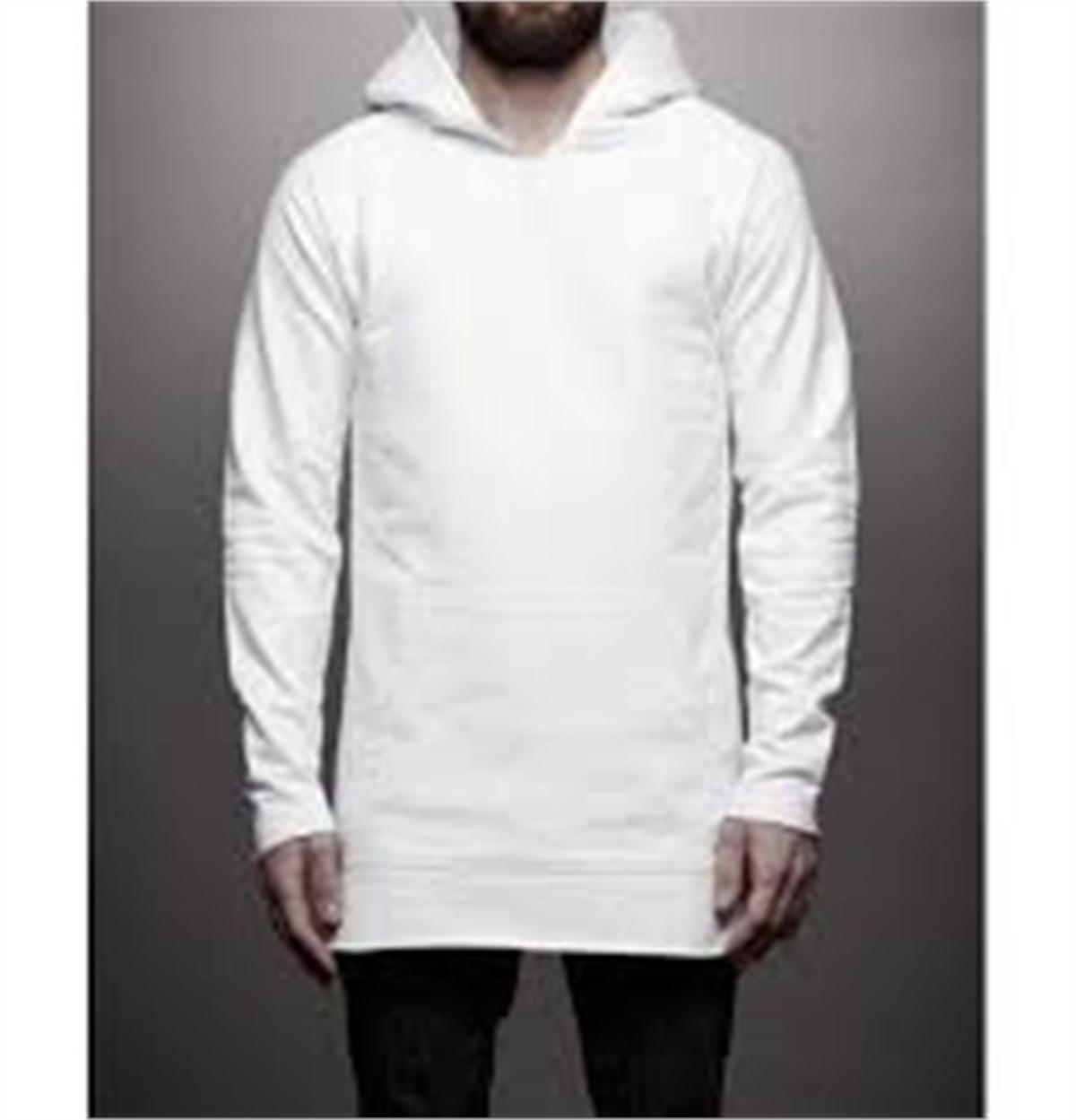 Arkası Fermuarlı Longline Kapüşonlu Sw. Beyaz