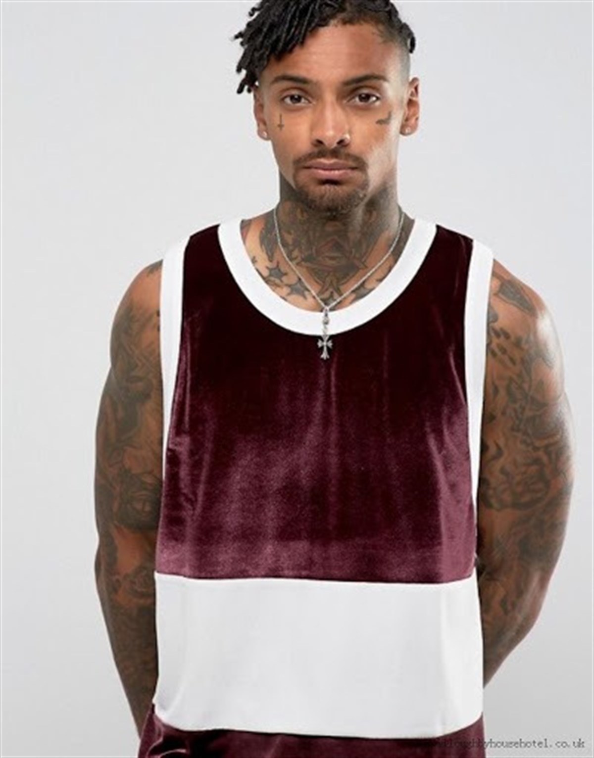 Asos Nano Soft Kumaş Önü Panel Kolsuz  Atlet Bordo-Krem