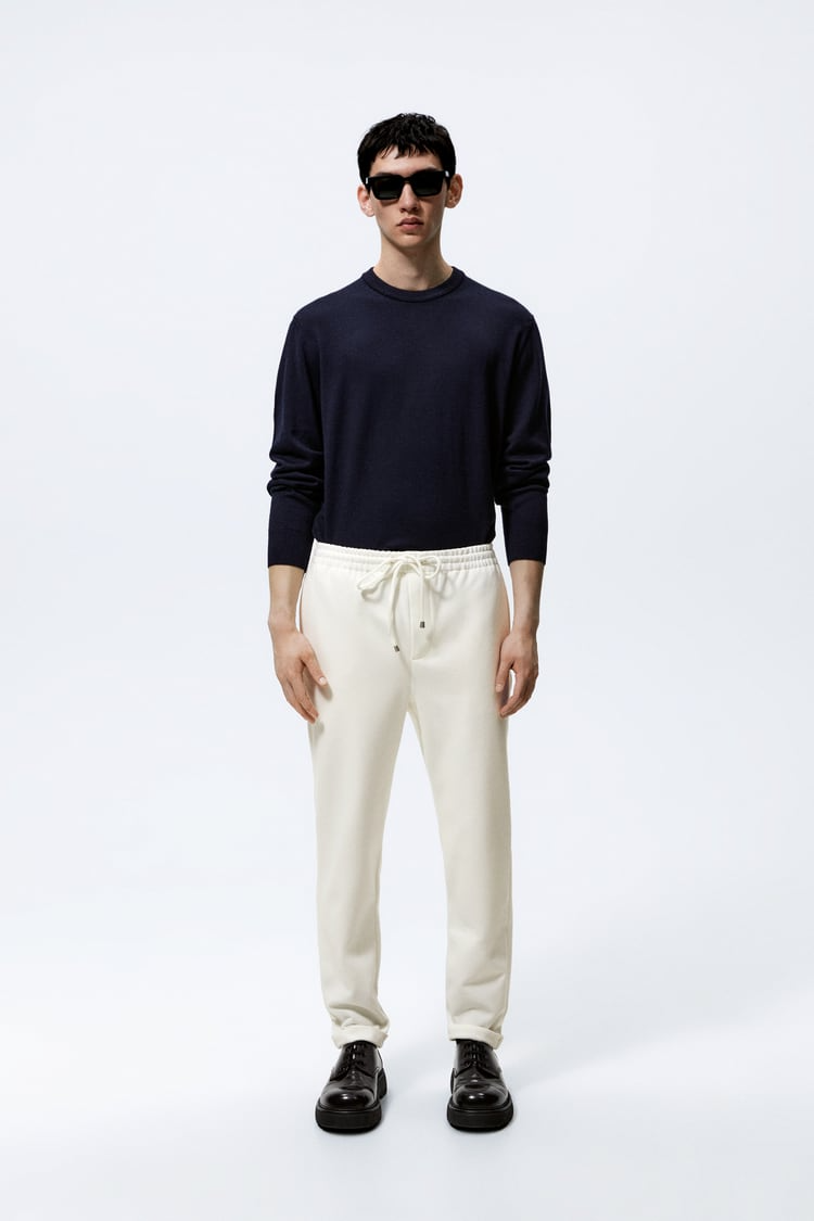 Basic İpli Jogger Pantolon-Kirli Beyaz