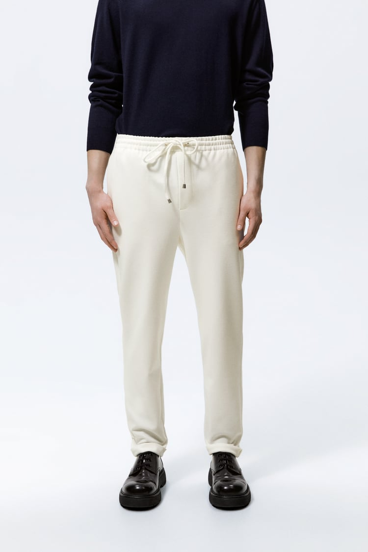 Basic İpli Jogger Pantolon-Kirli Beyaz