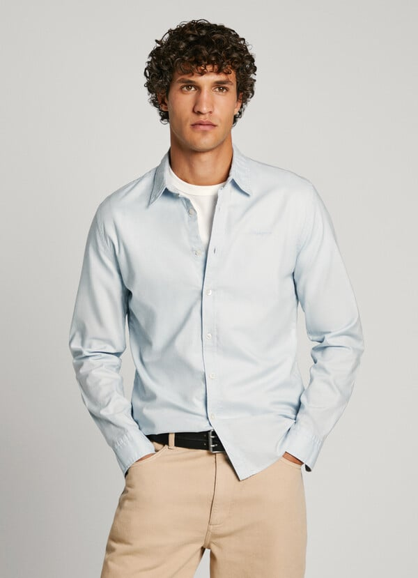 Basic likralı Gömlek-Mavi Açık