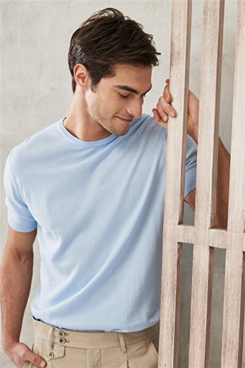 Basic Triko Tshirt-Mavi Açık