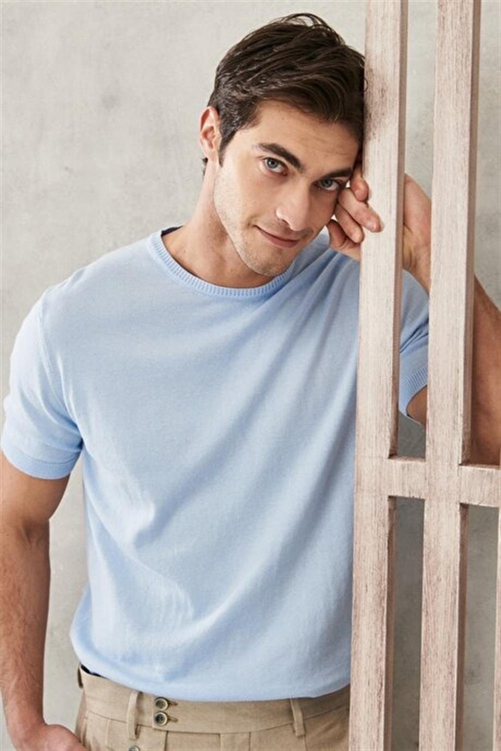 Basic Triko Tshirt-Mavi Açık