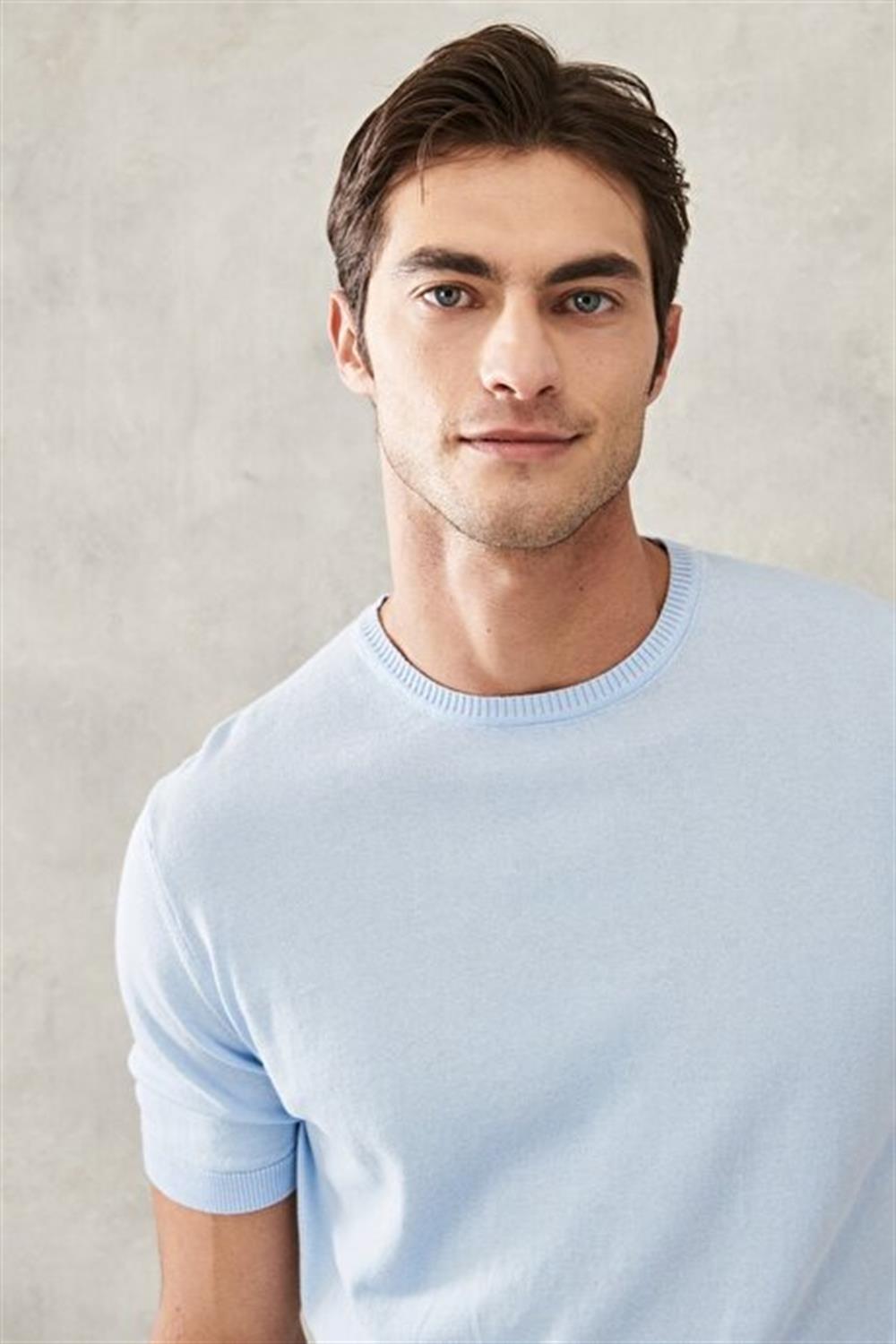 Basic Triko Tshirt-Mavi Açık