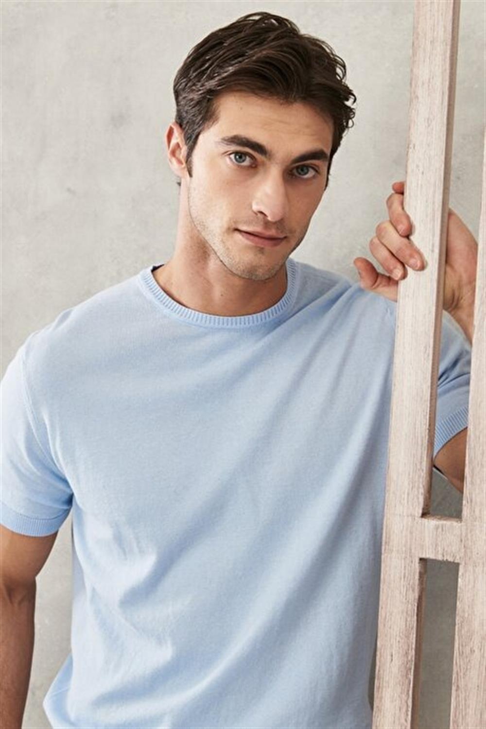 Basic Triko Tshirt-Mavi Açık