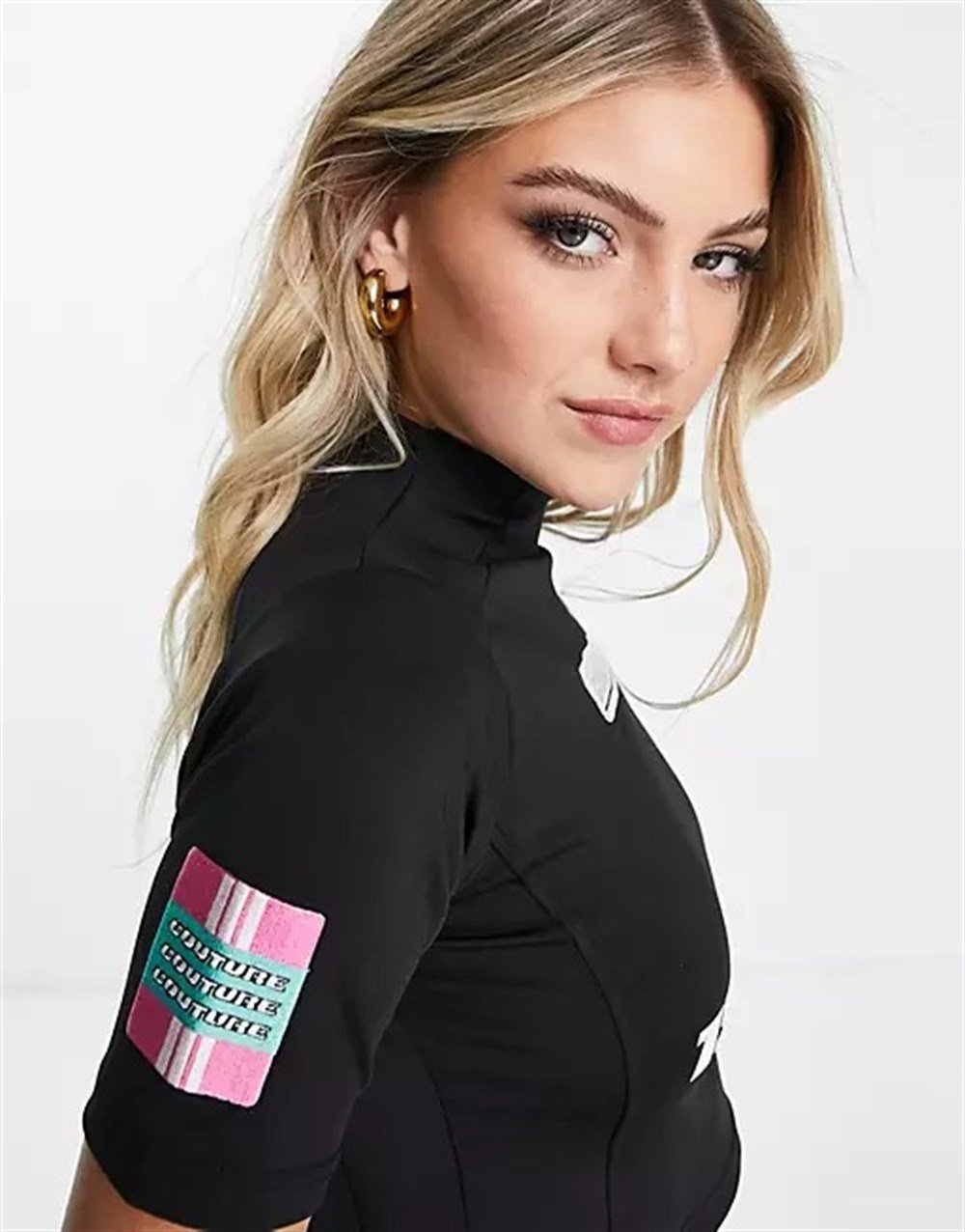 Baskılı Spor  Crop Tshirt-Siyah