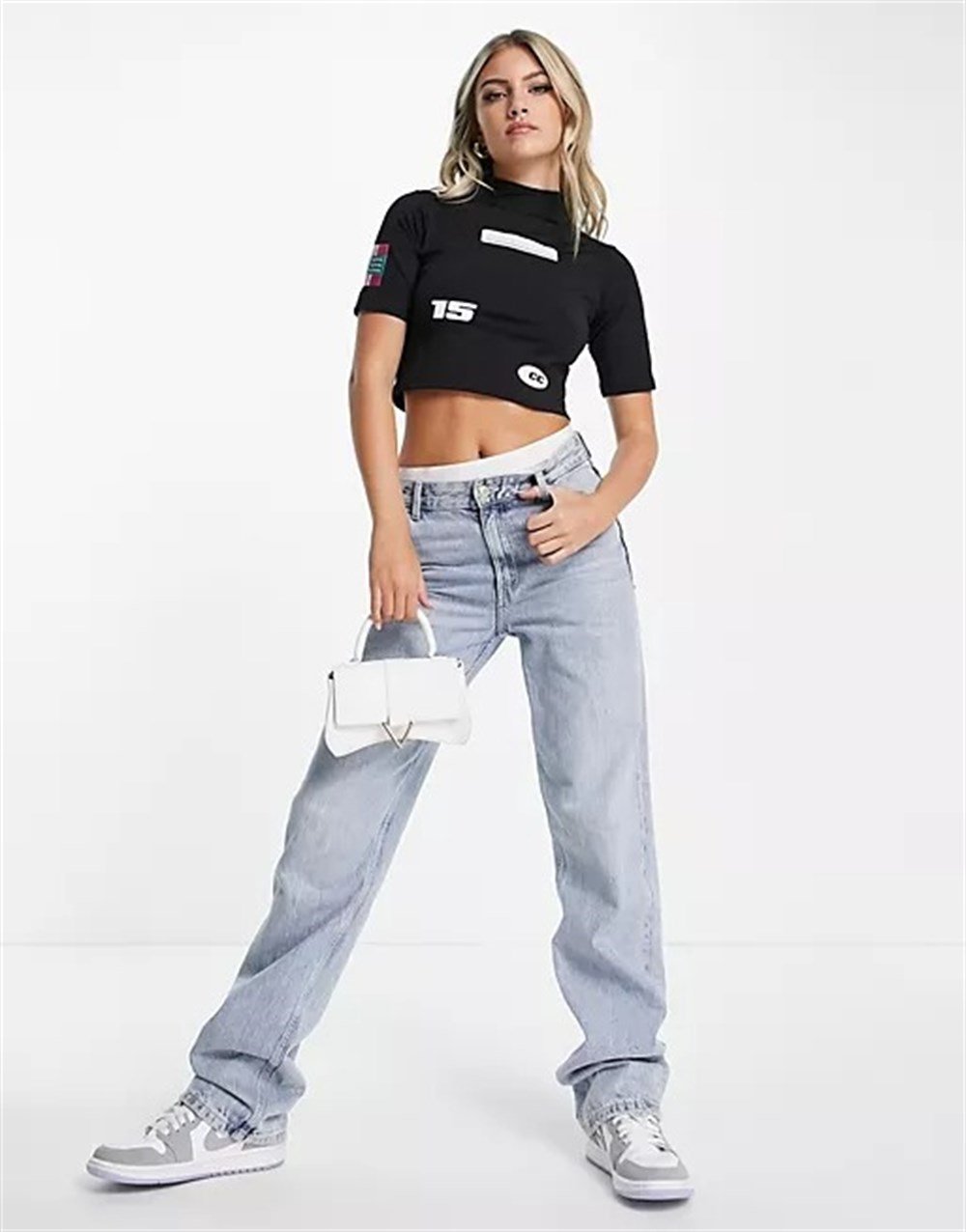 Baskılı Spor  Crop Tshirt-Siyah