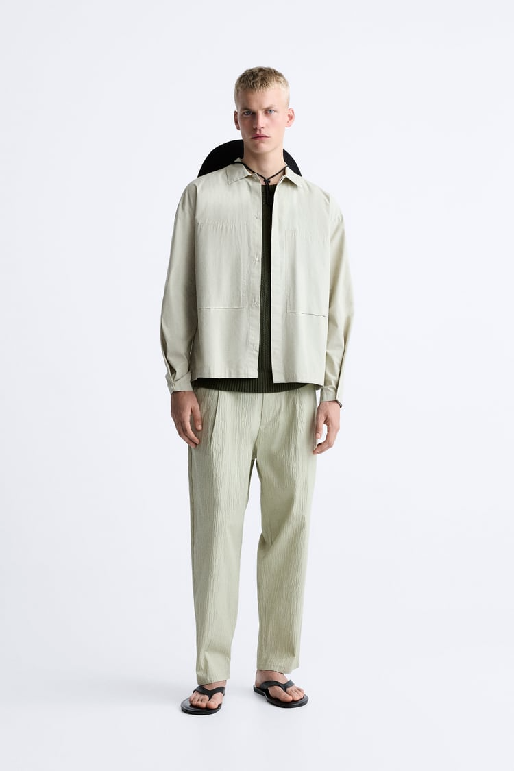 Beli Lastikli Bol Gofre Pantolon-Mint Yeşili