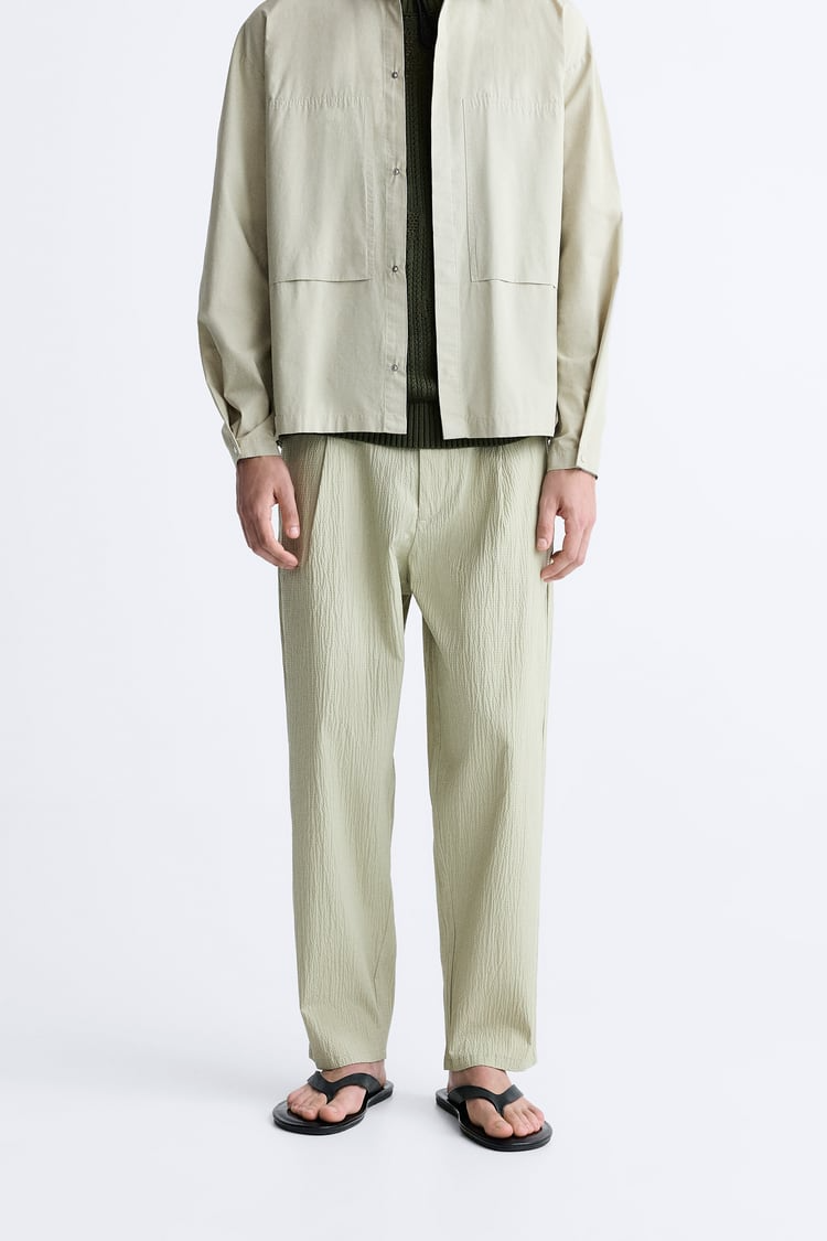 Beli Lastikli Bol Gofre Pantolon-Mint Yeşili