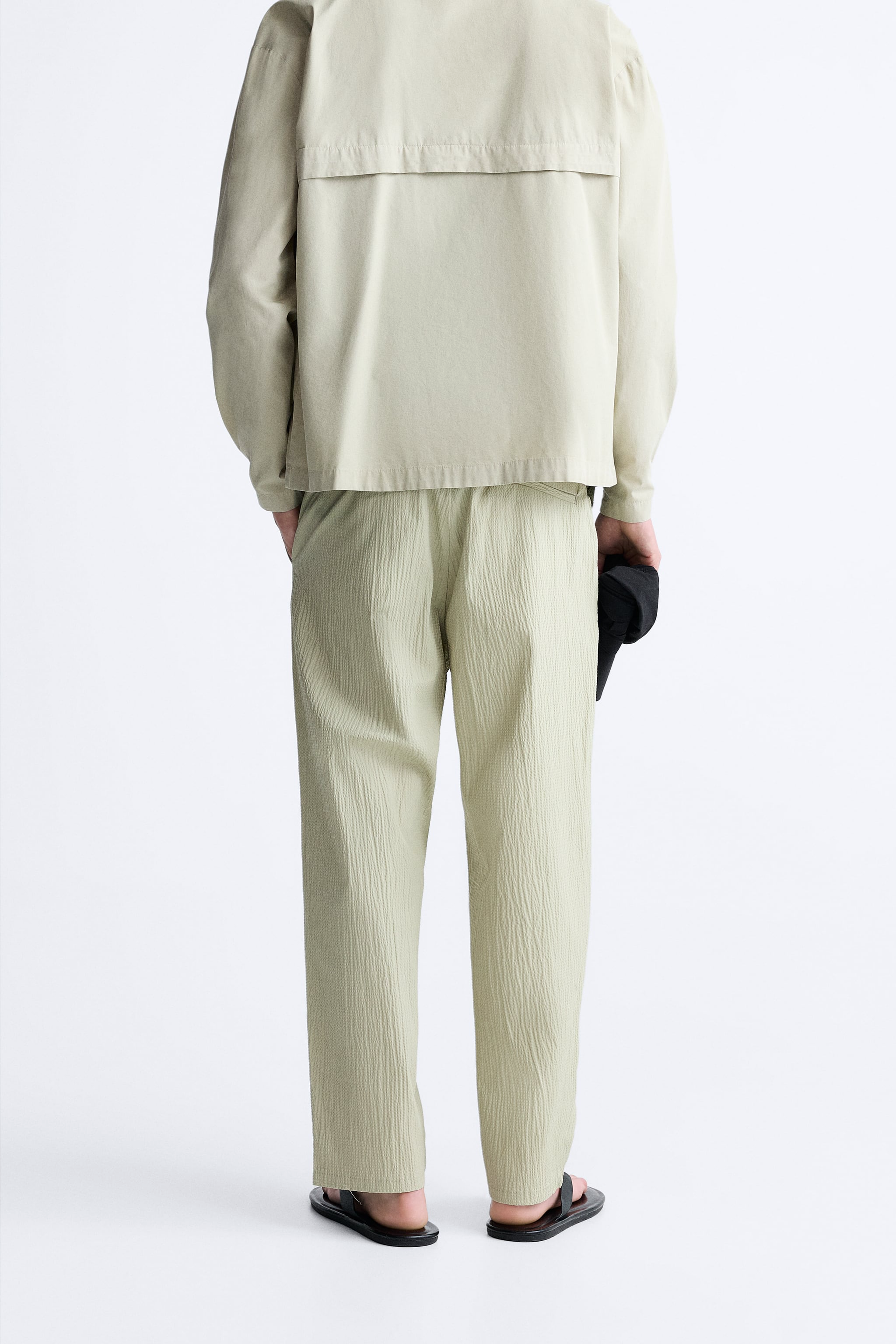 Beli Lastikli Bol Gofre Pantolon-Mint Yeşili