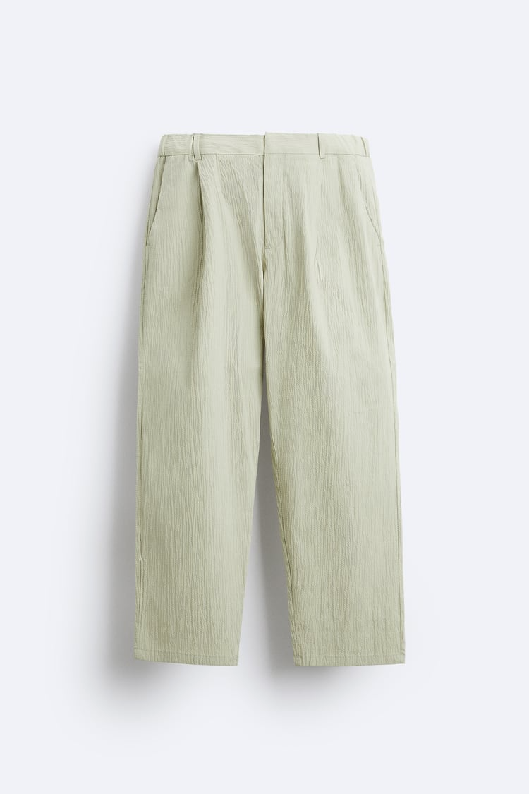 Beli Lastikli Bol Gofre Pantolon-Mint Yeşili