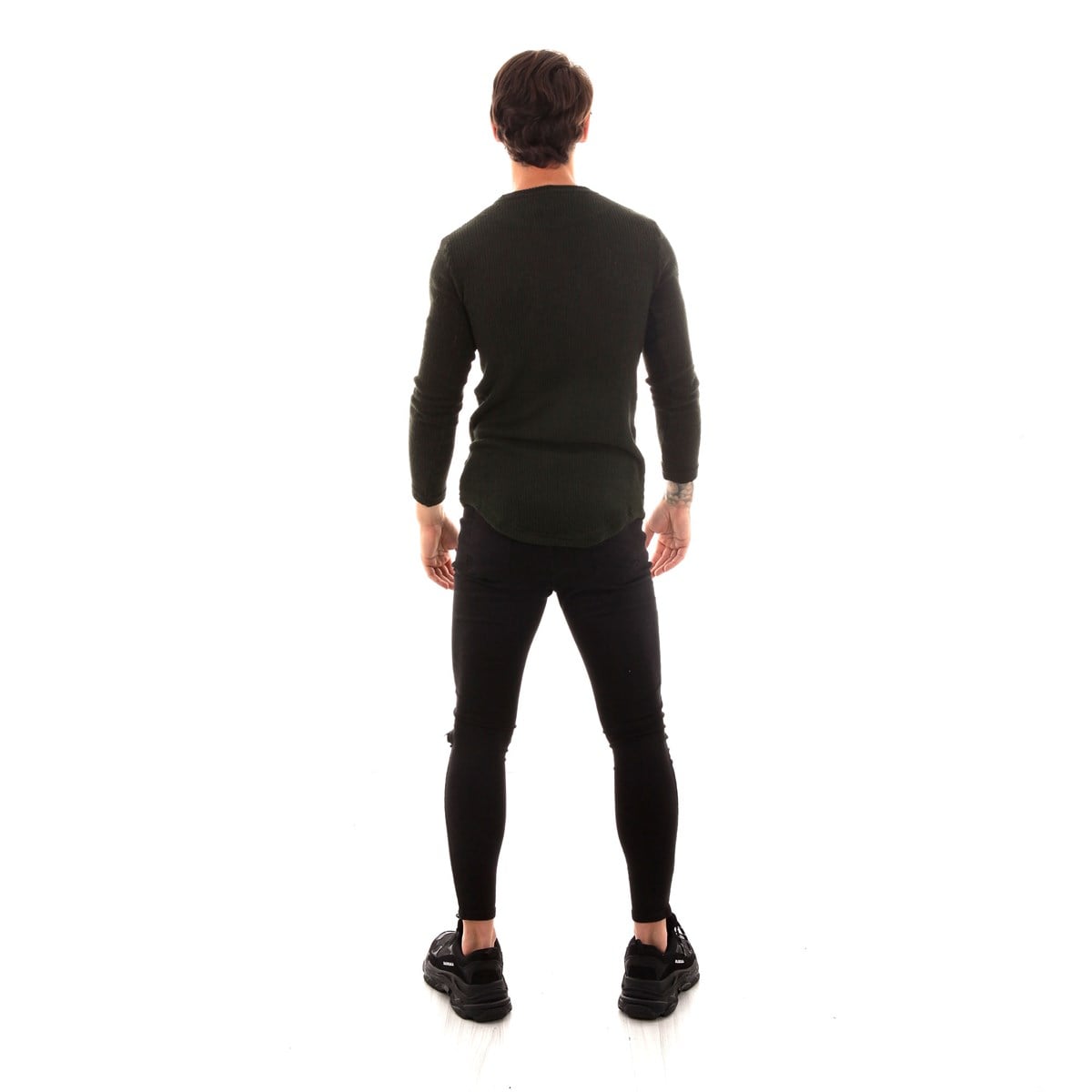 Bisiklet Yaka  Long Triko Sweat Haki