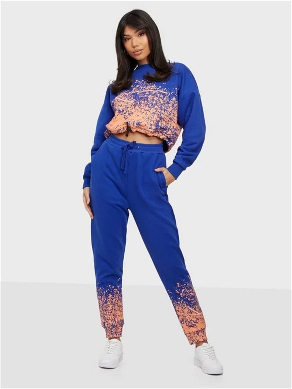 Boya Efektli  Rahat EşofmanAltı Jogger Saks Mavi