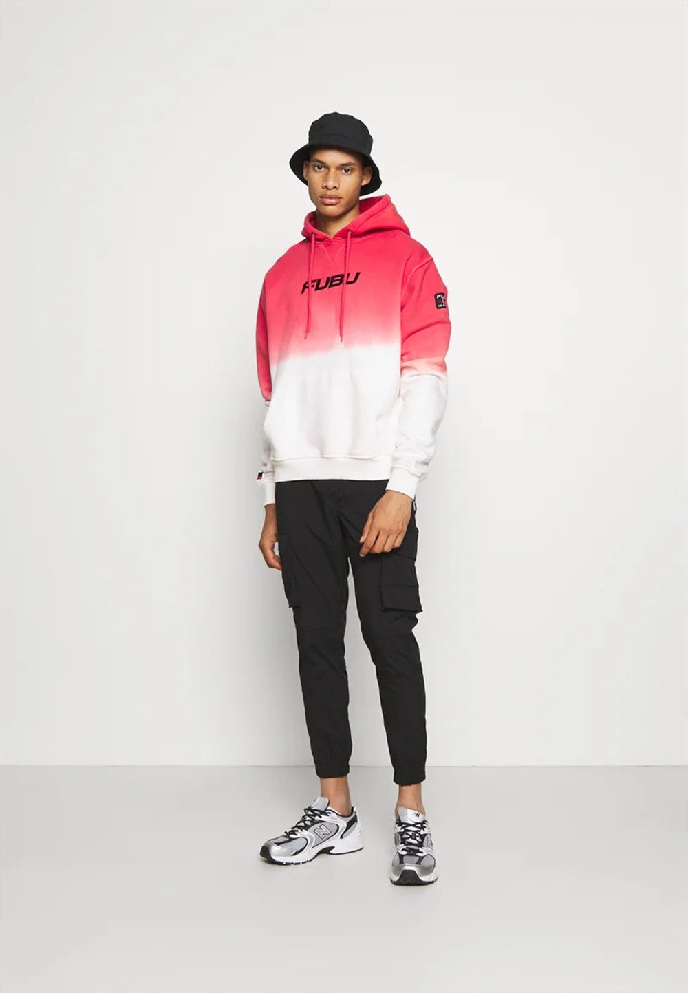 Çift Renk  Batik Kapişonlu Sweat Kırmızı-Beyaz