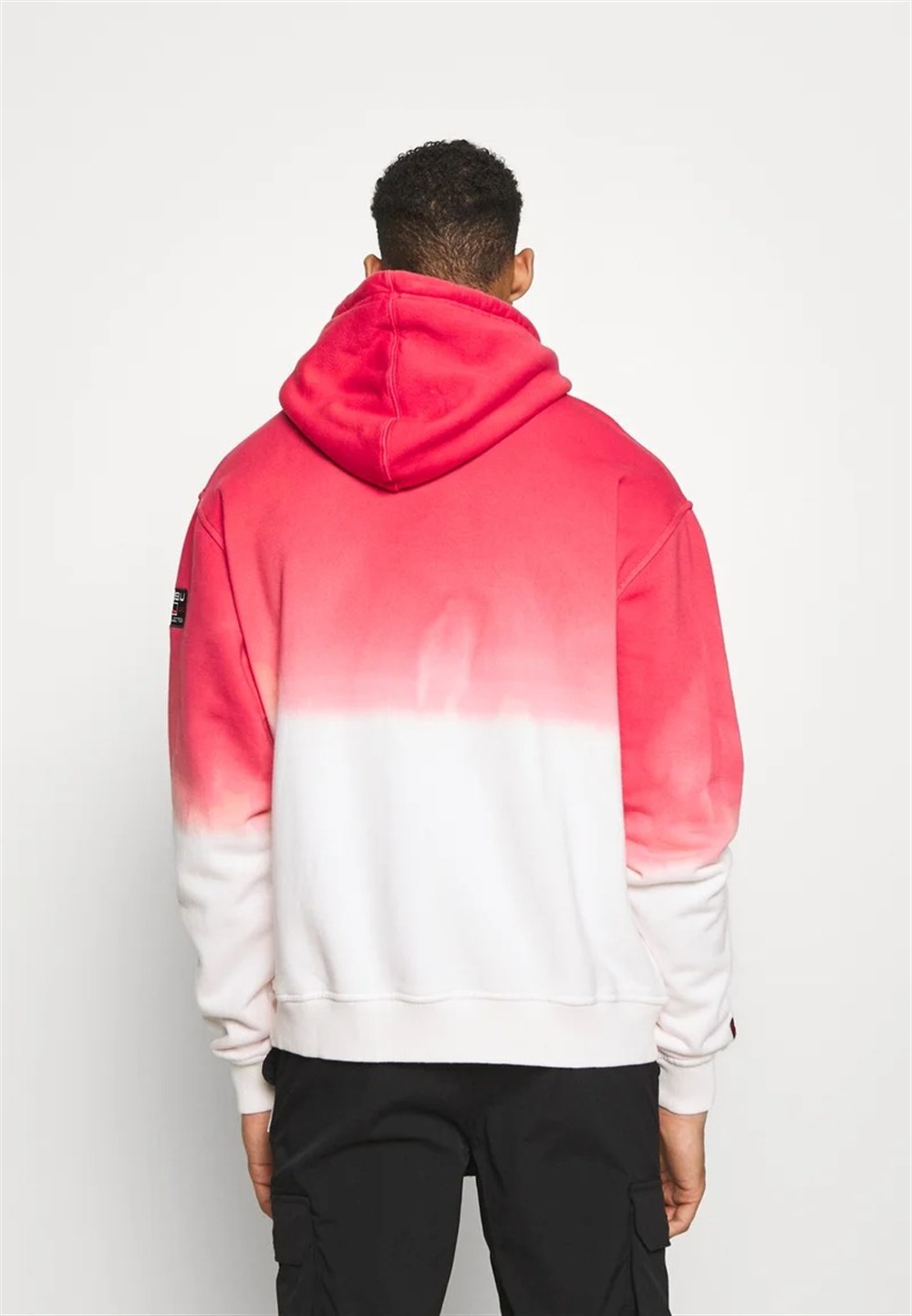 Çift Renk  Batik Kapişonlu Sweat Kırmızı-Beyaz