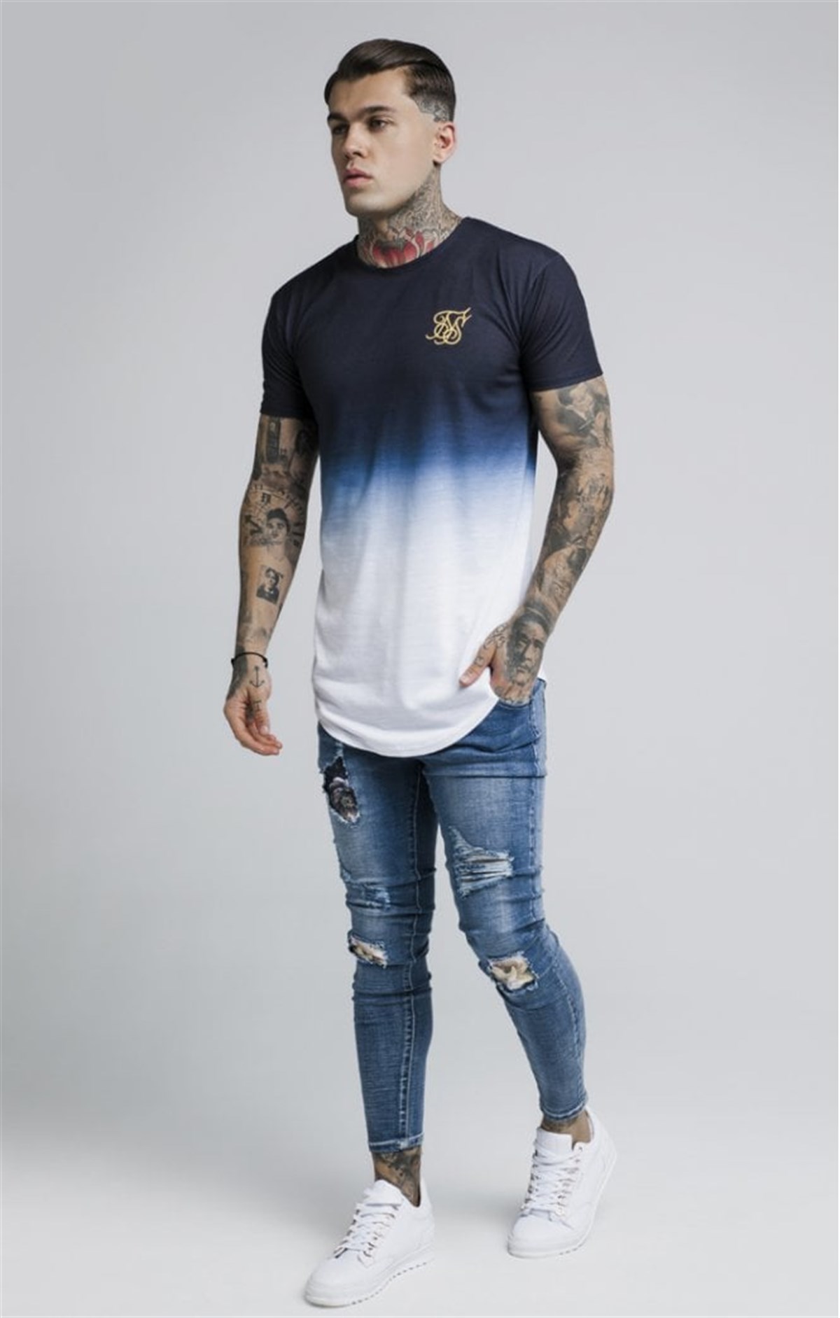 Çift Renk Geçişli T shirt Siyah-Beyaz