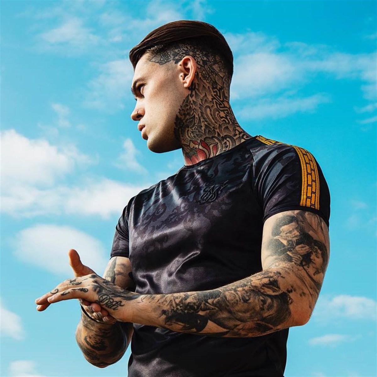 Dani Alves Şeritli Gizli Baskılı T shirt Petrol