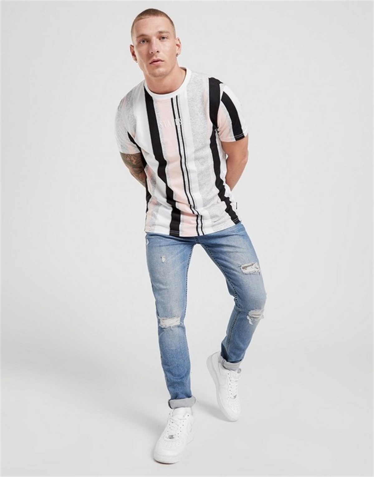 Dikey Çizgili  T Shirt Pembe