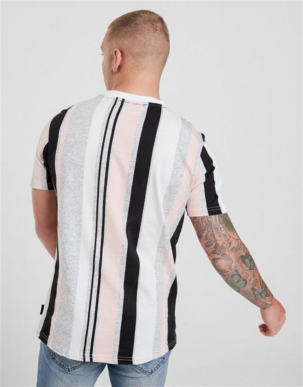 Dikey Çizgili  T Shirt Pembe