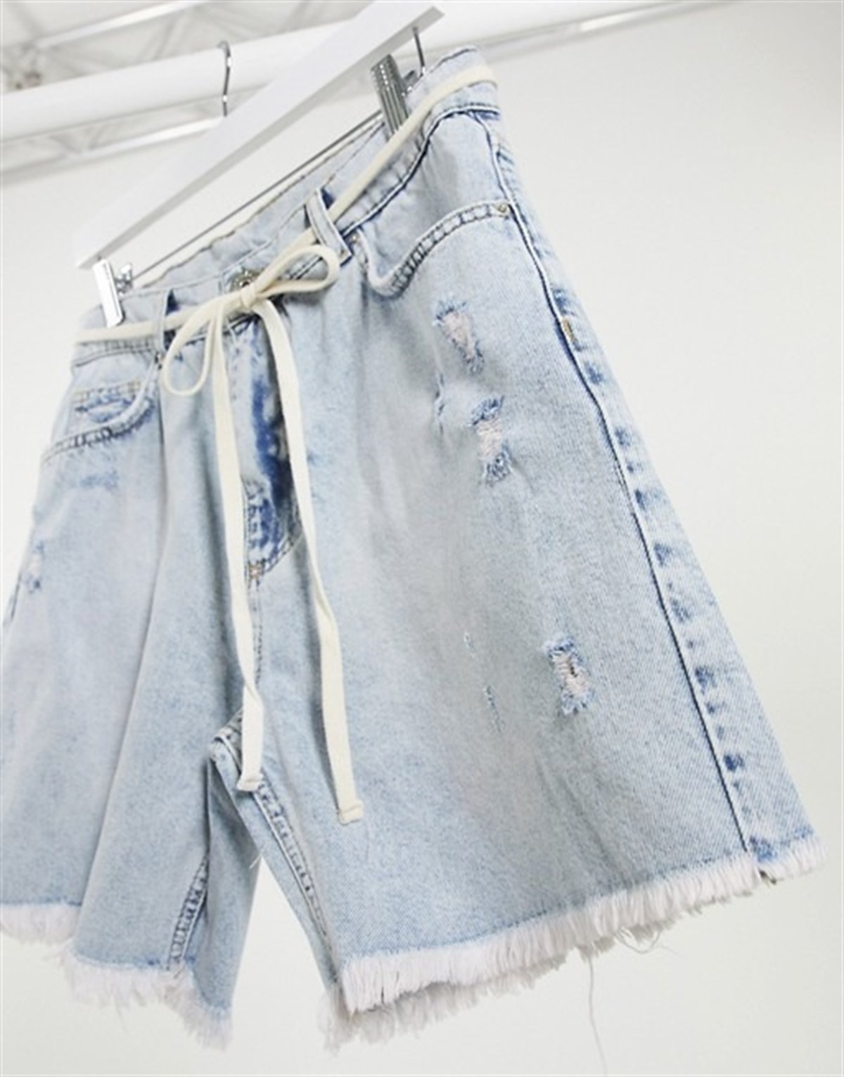 Eskitme Jean  Şort Mavi Açık