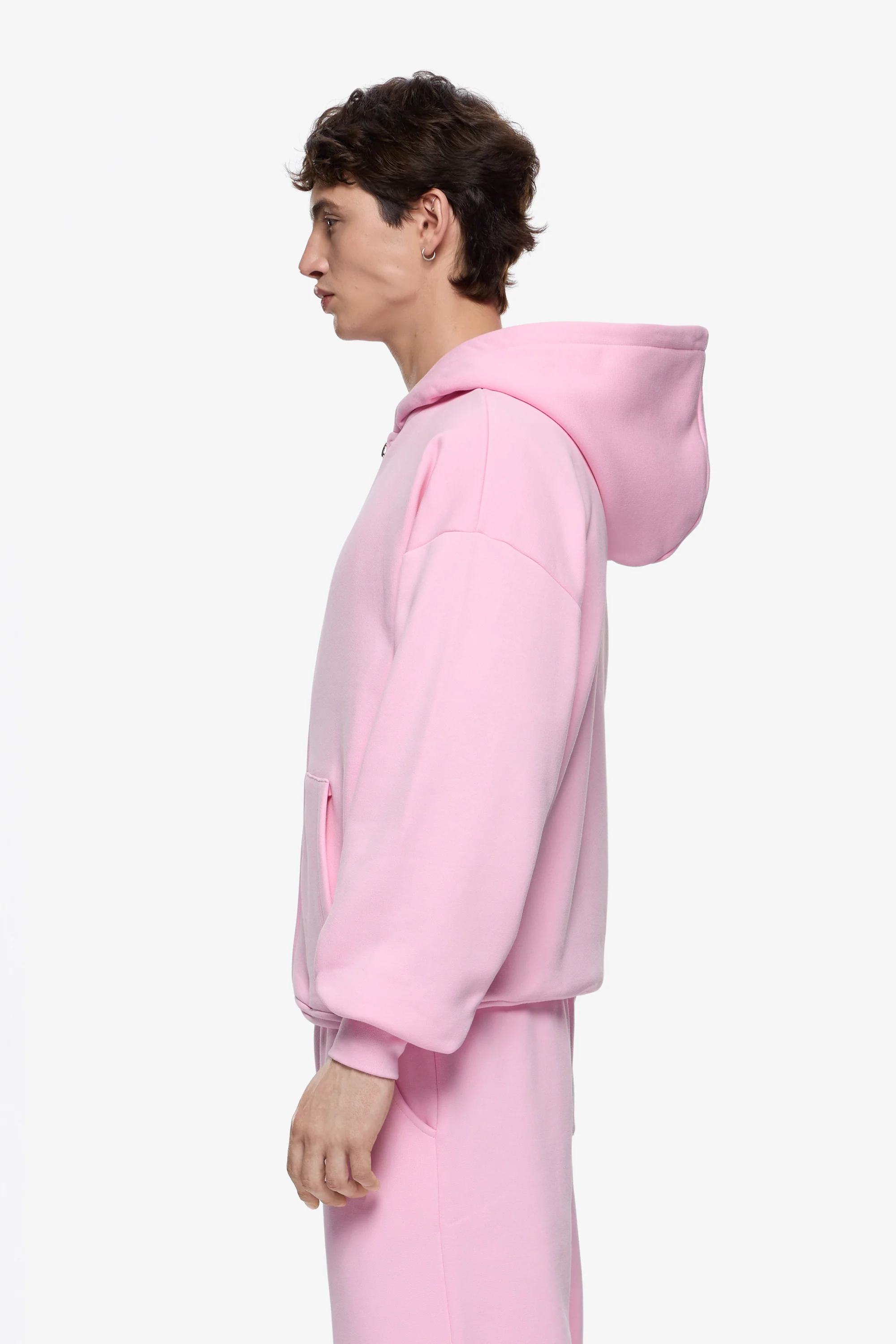 Fermuarlı Kapişonlu Sweat-Pembe