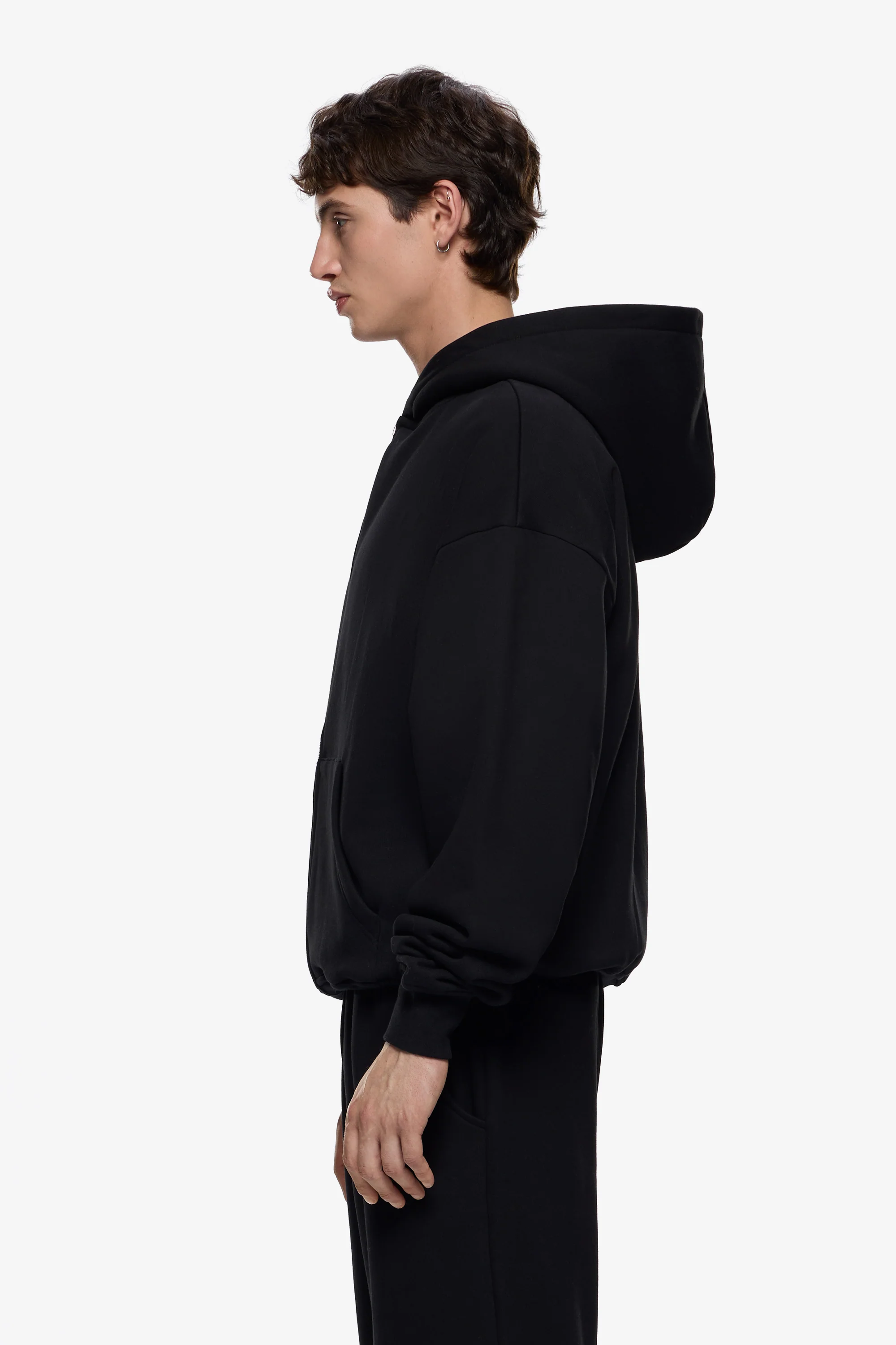 Fermuarlı Kapişonlu Sweat-Siyah