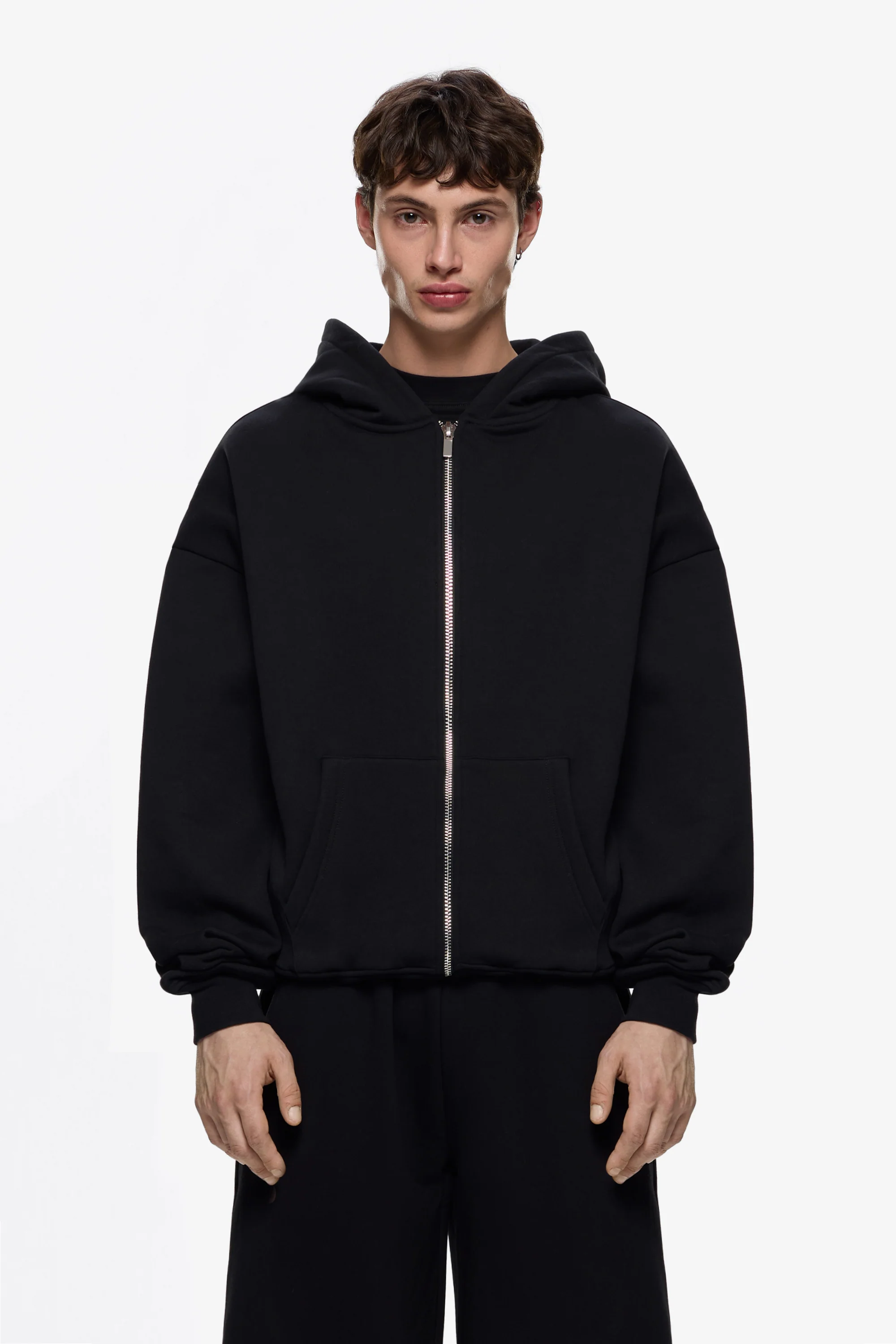 Fermuarlı Kapişonlu Sweat-Siyah