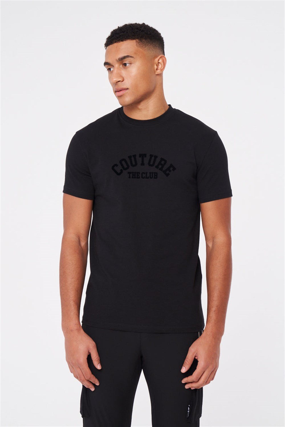 Flock Baskılı  Slim  T shirt Siyah