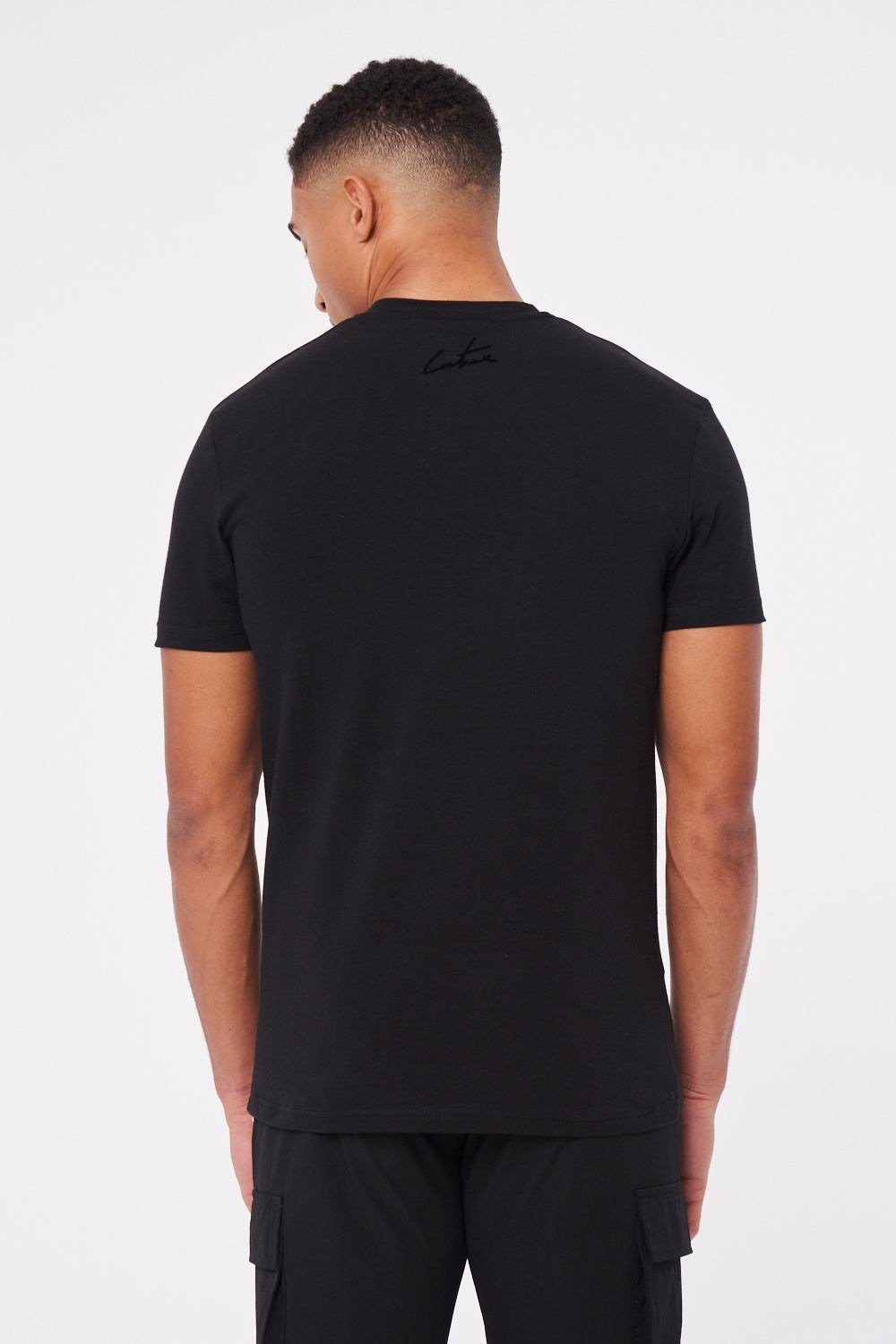 Flock Baskılı  Slim  T shirt Siyah